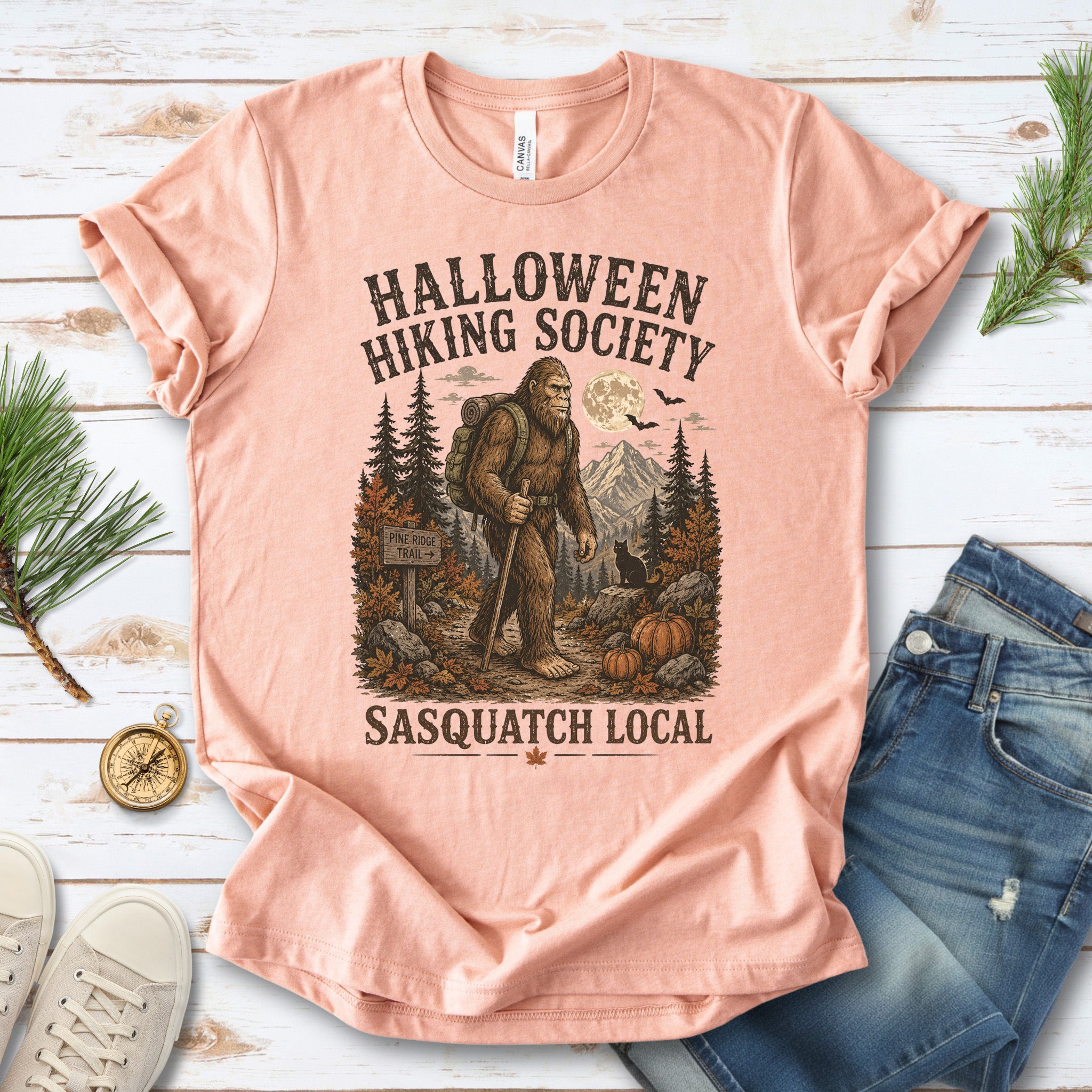 Halloween Hiking Society Sasquatch Local Funny Bigfoot Halloween T-Shirt