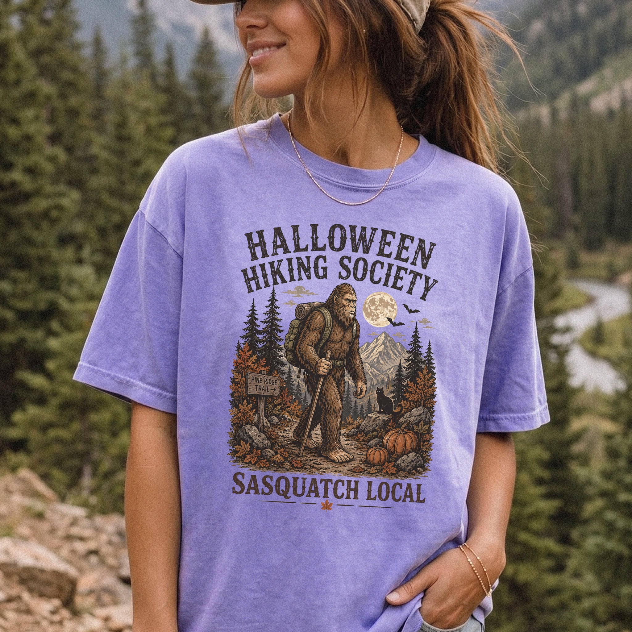 Halloween Hiking Society Sasquatch Local Funny Bigfoot Comfort Colors Shirt