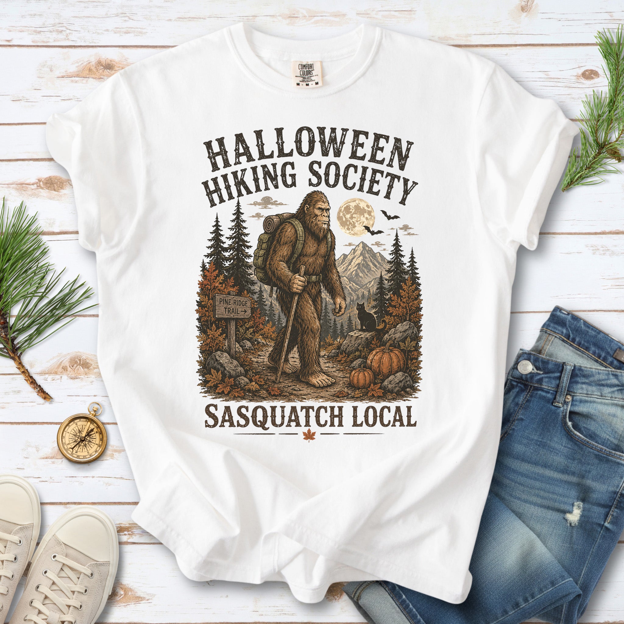 Halloween Hiking Society Sasquatch Local Funny Bigfoot Comfort Colors Shirt