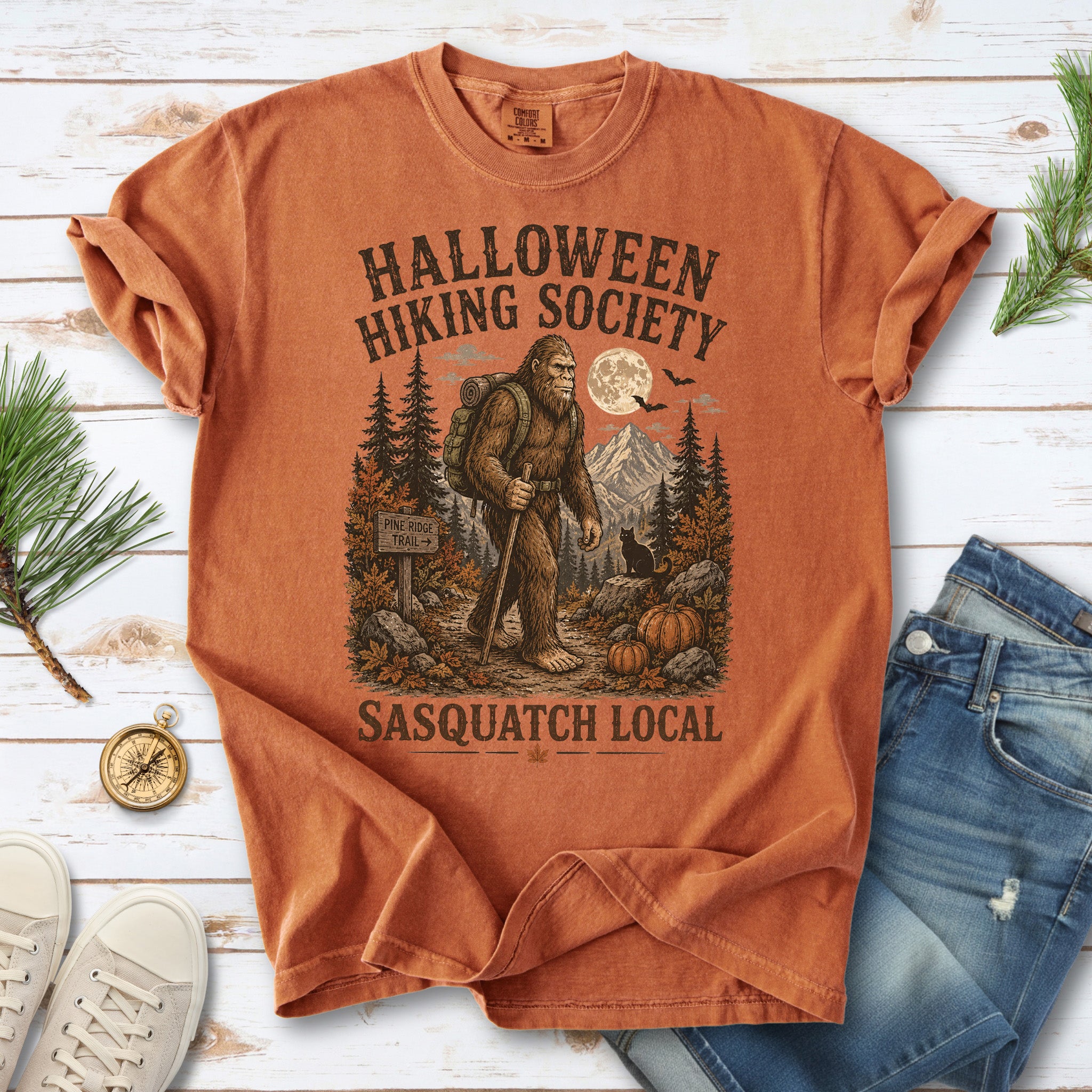 Halloween Hiking Society Sasquatch Local Funny Bigfoot Comfort Colors Shirt