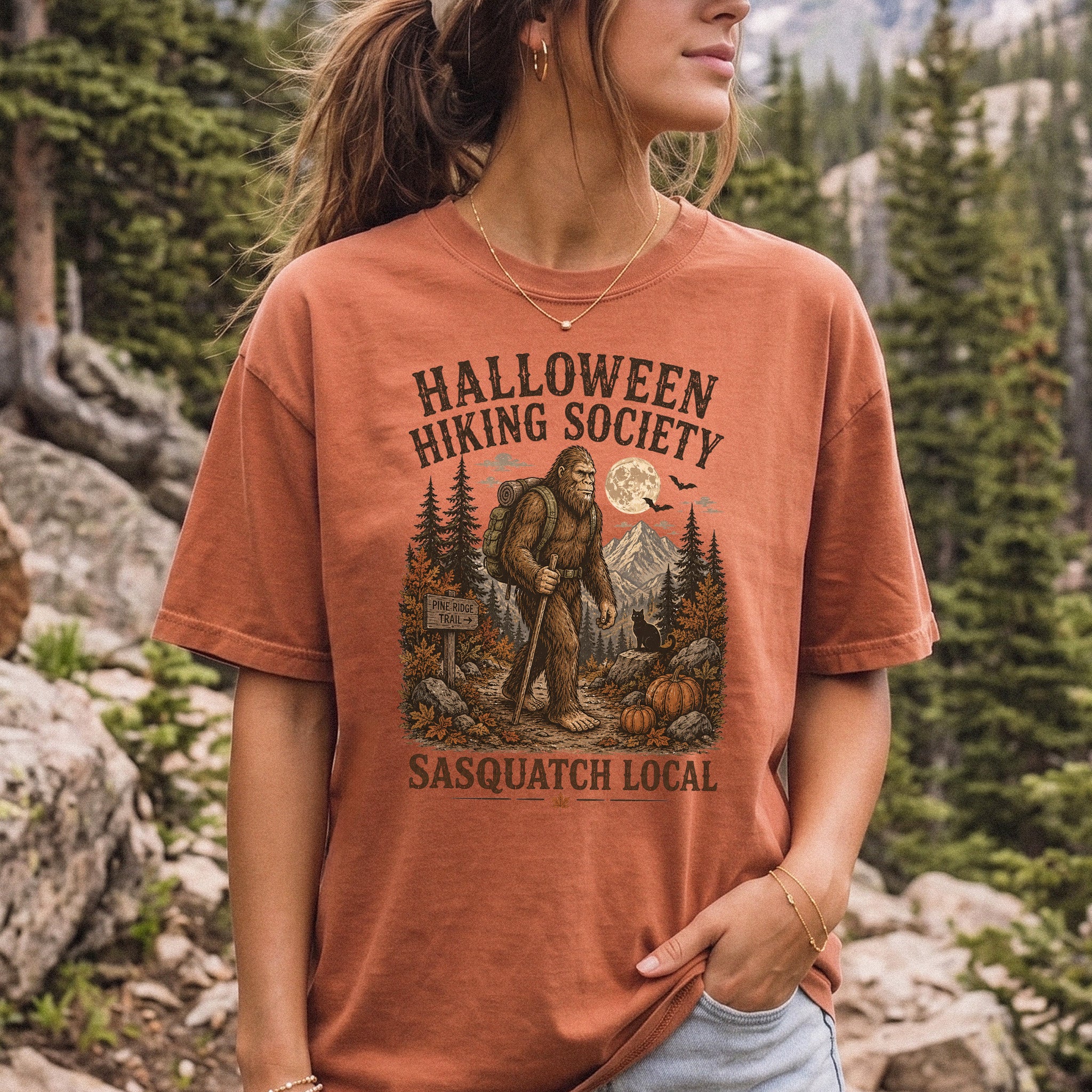 Halloween Hiking Society Sasquatch Local Funny Bigfoot Comfort Colors Shirt