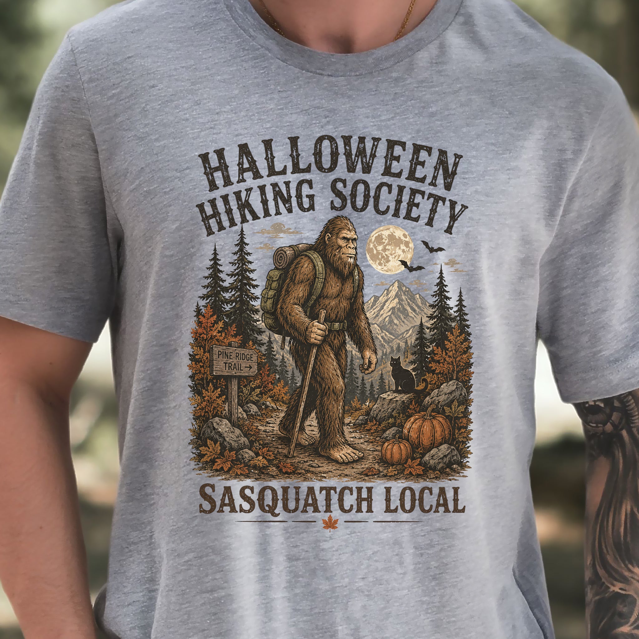 Halloween Hiking Society Sasquatch Local Funny Bigfoot Halloween T-Shirt
