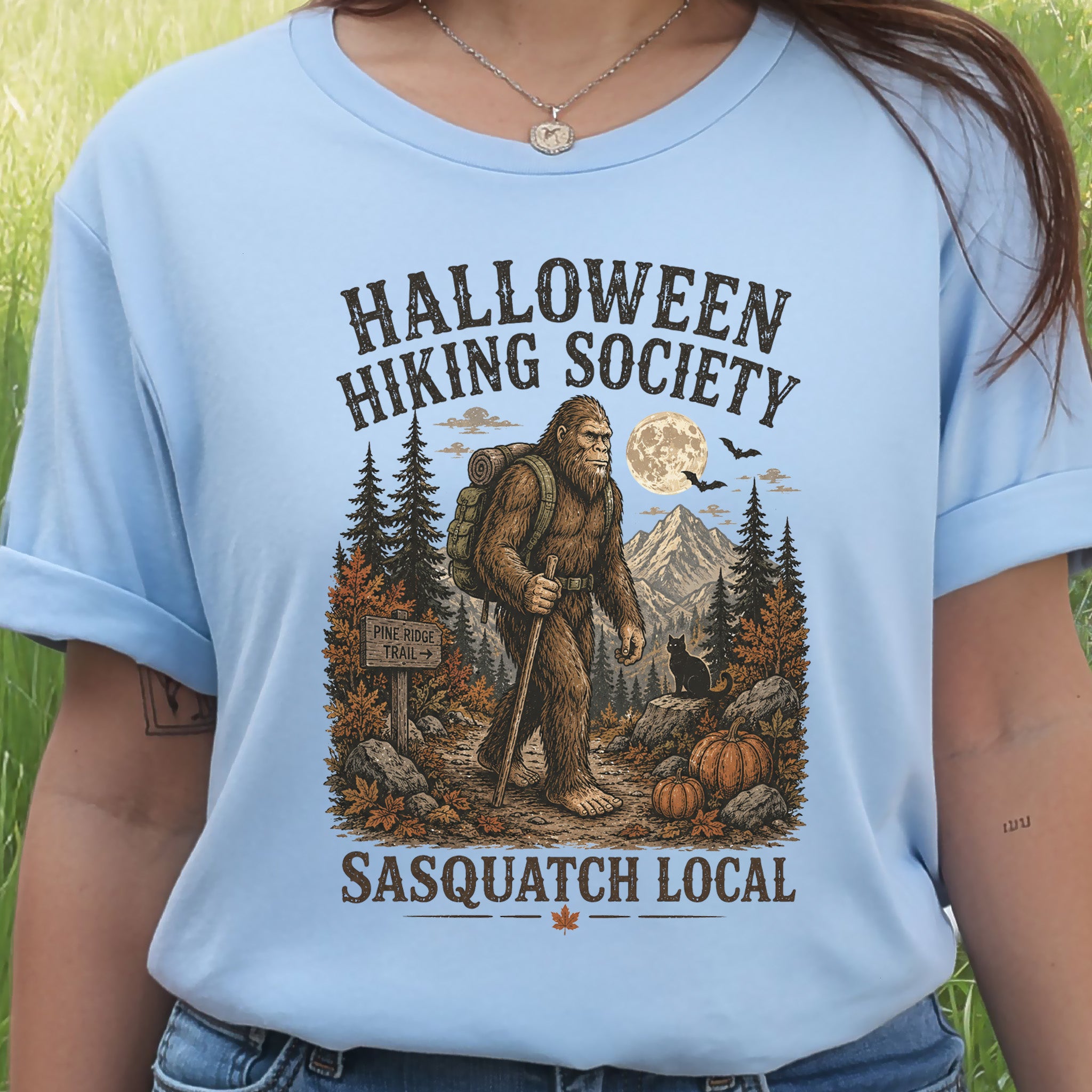 Halloween Hiking Society Sasquatch Local Funny Bigfoot Halloween T-Shirt