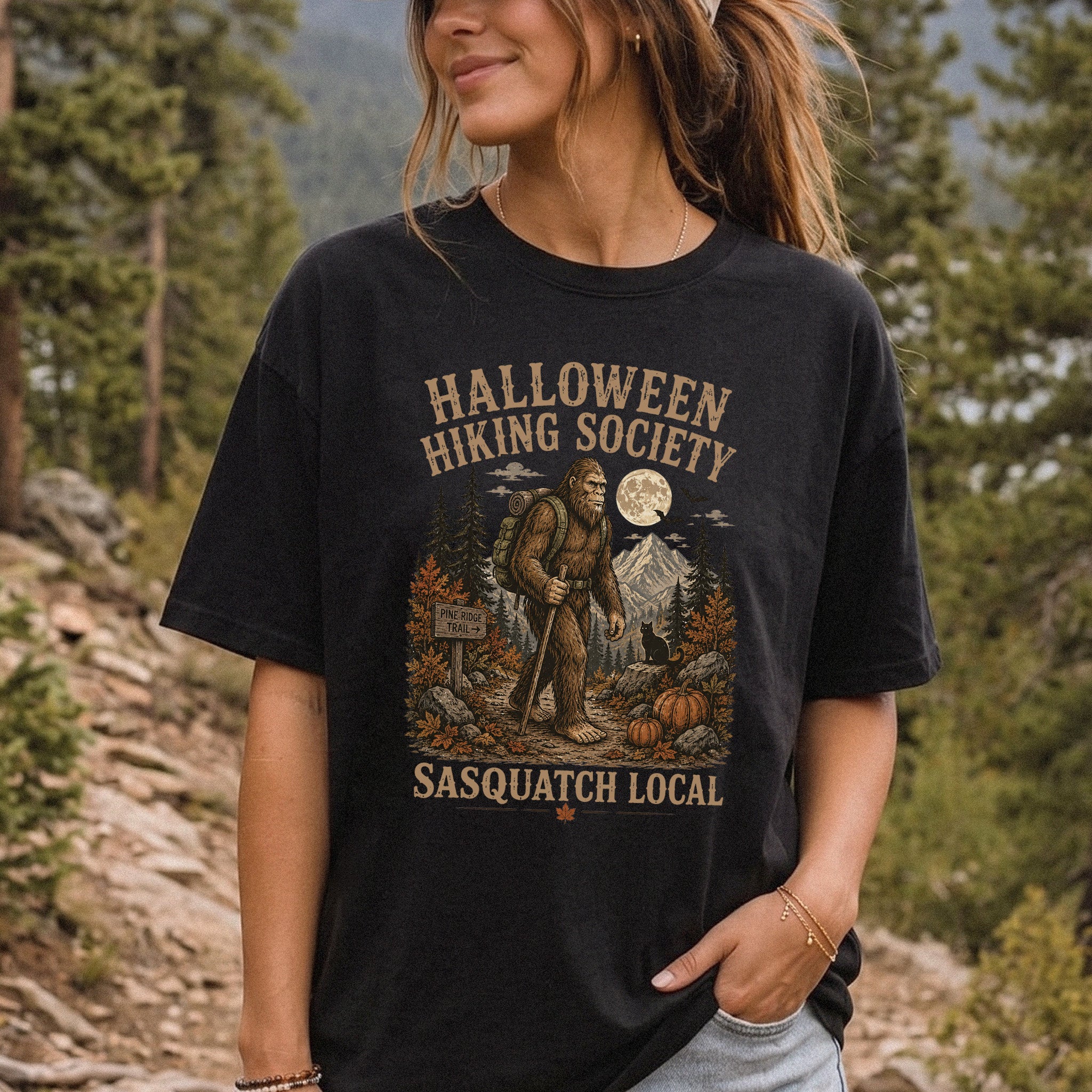 Halloween Hiking Society Sasquatch Local Funny Bigfoot Comfort Colors Shirt