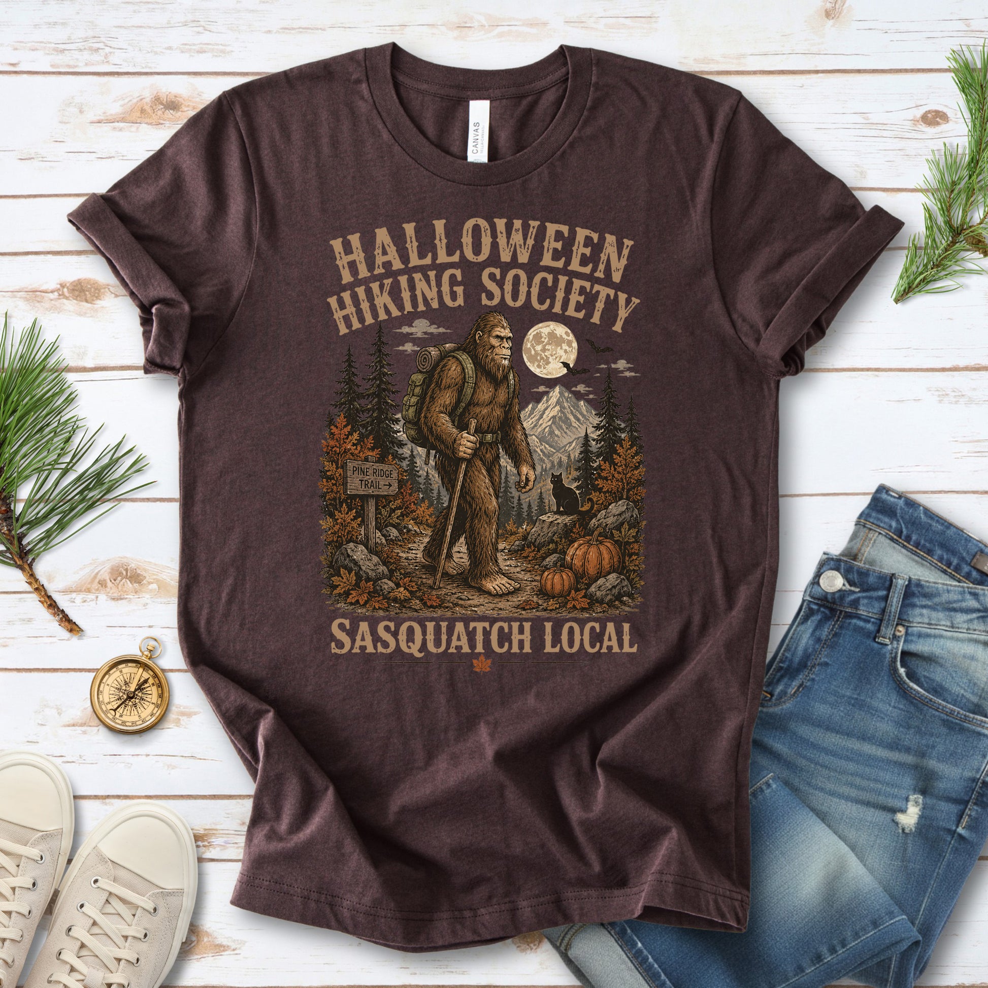 Halloween Hiking Society Sasquatch Local Funny Bigfoot Halloween T-Shirt