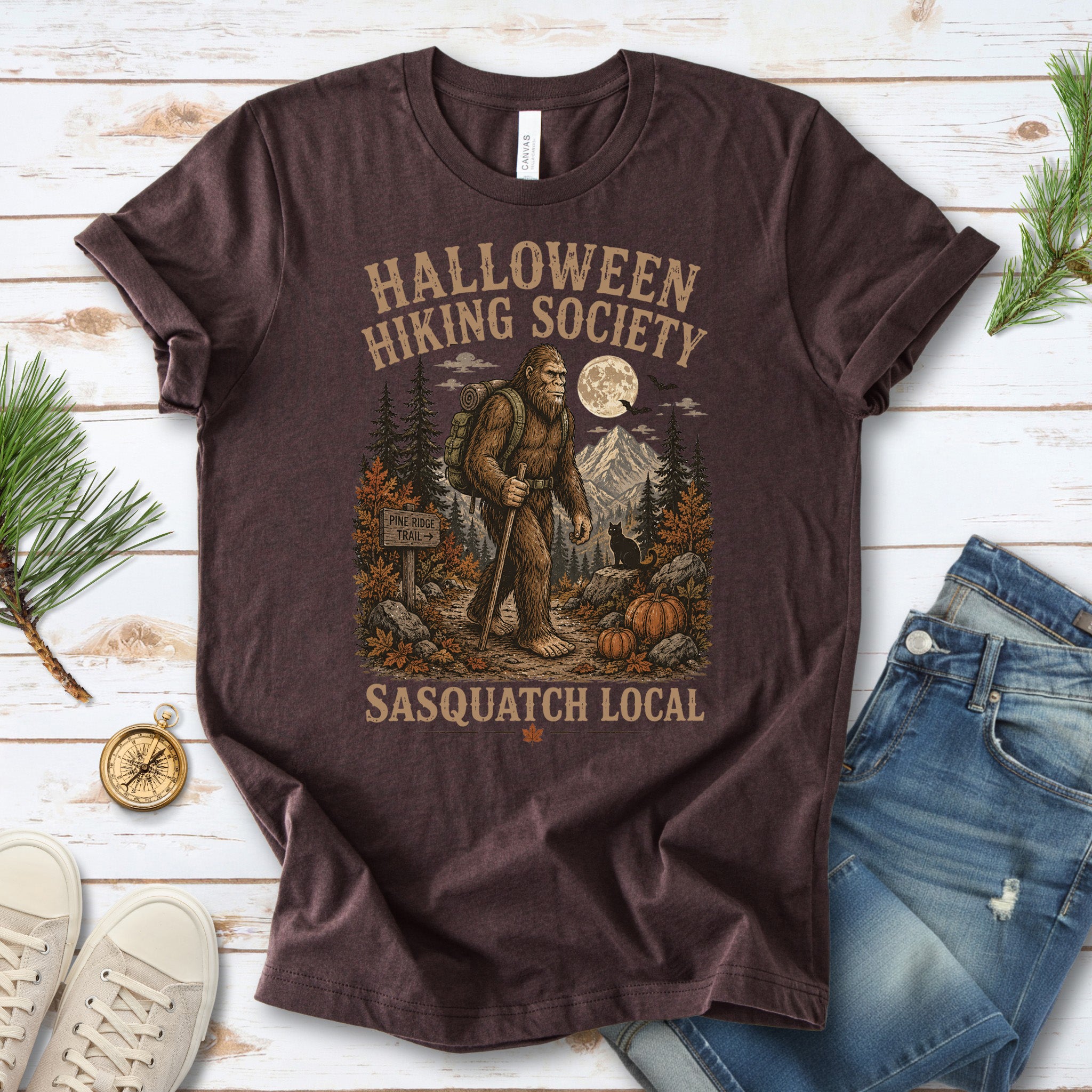 Halloween Hiking Society Sasquatch Local Funny Bigfoot Halloween T-Shirt