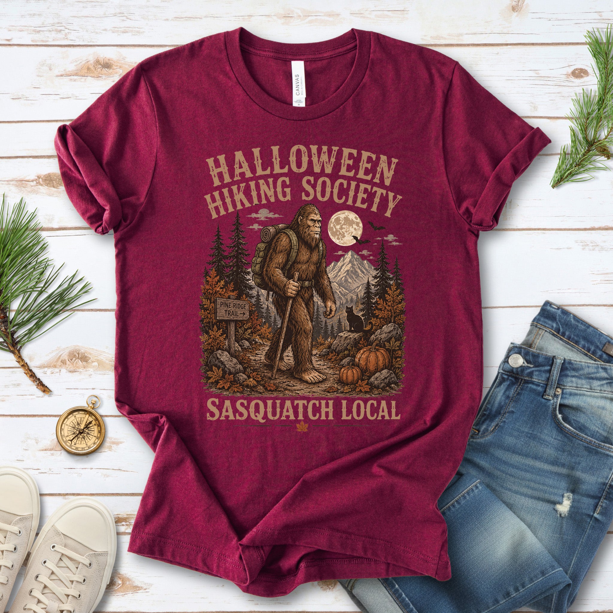 Halloween Hiking Society Sasquatch Local Funny Bigfoot Halloween T-Shirt