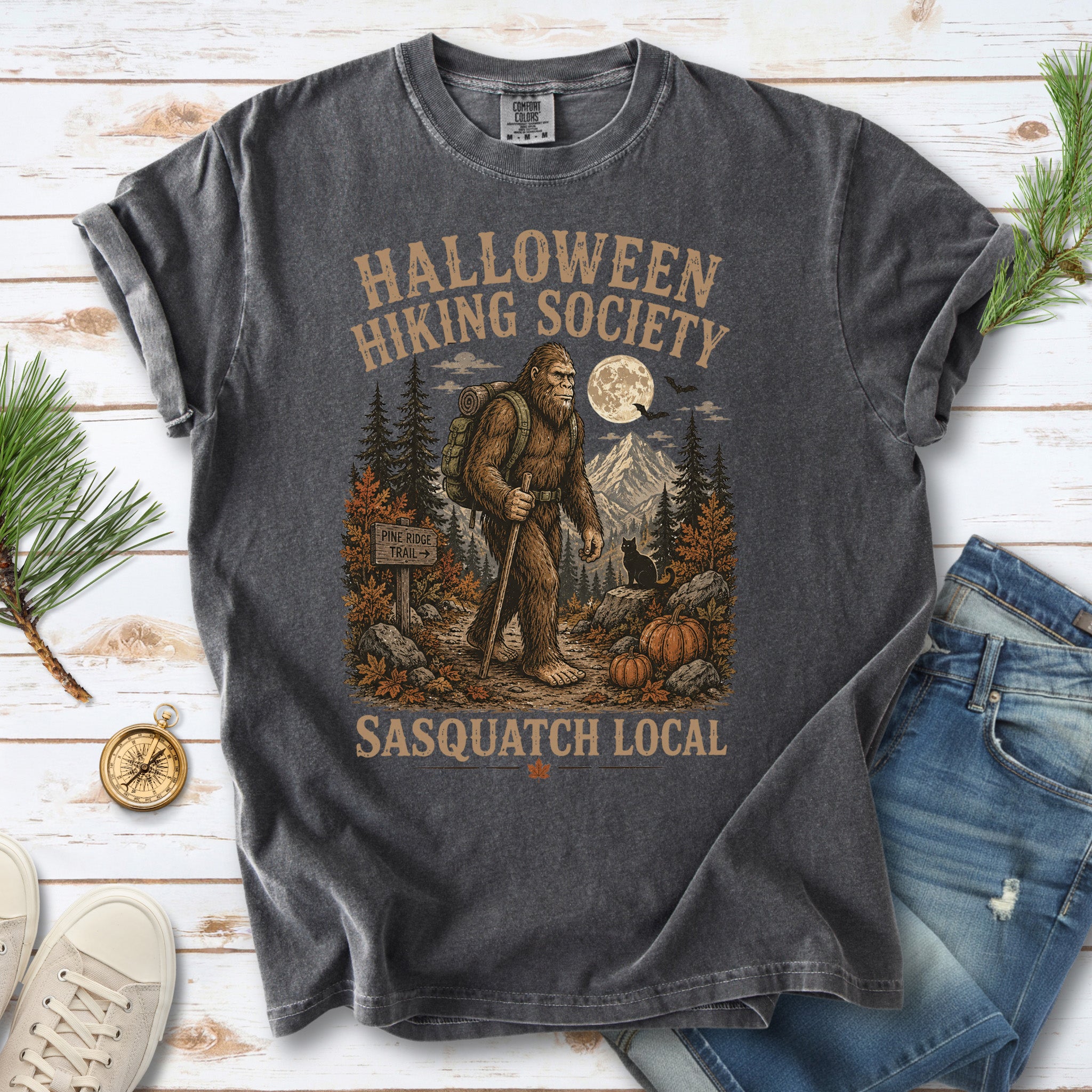 Halloween Hiking Society Sasquatch Local Funny Bigfoot Comfort Colors Shirt