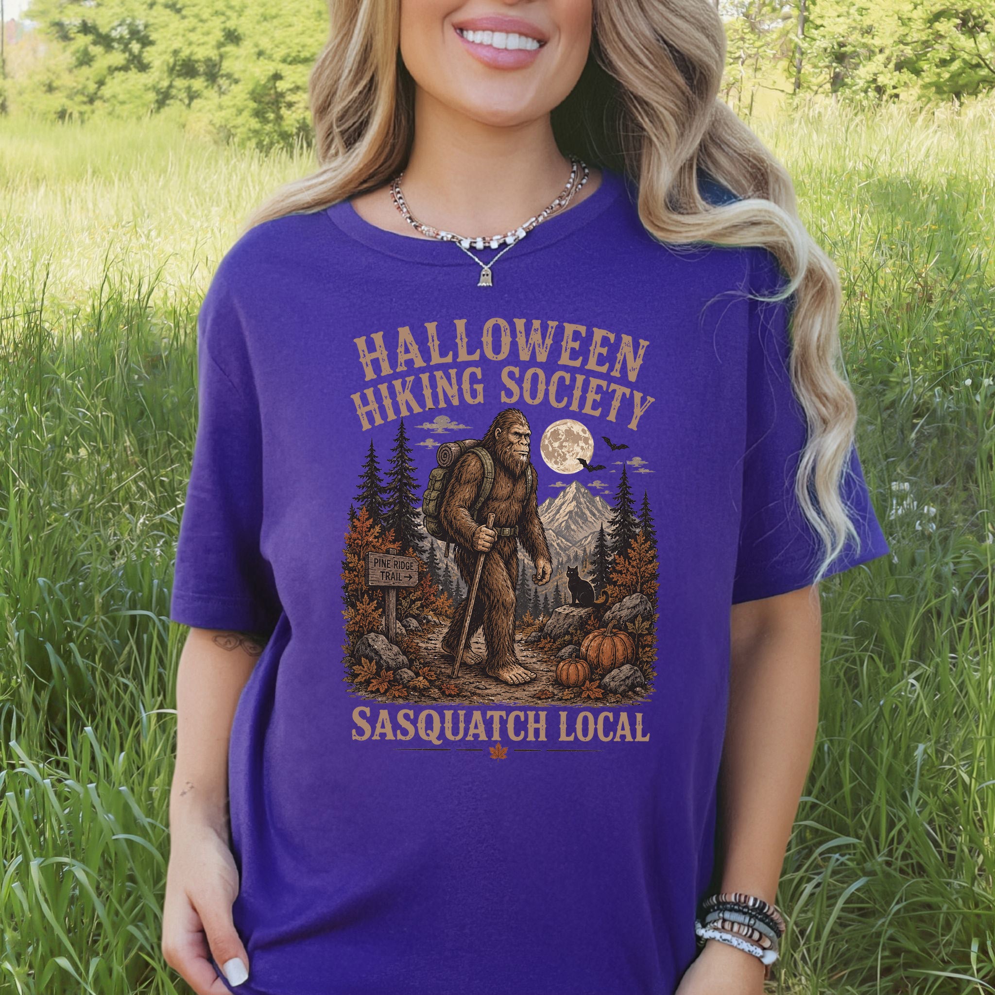 Halloween Hiking Society Sasquatch Local Funny Bigfoot Halloween T-Shirt