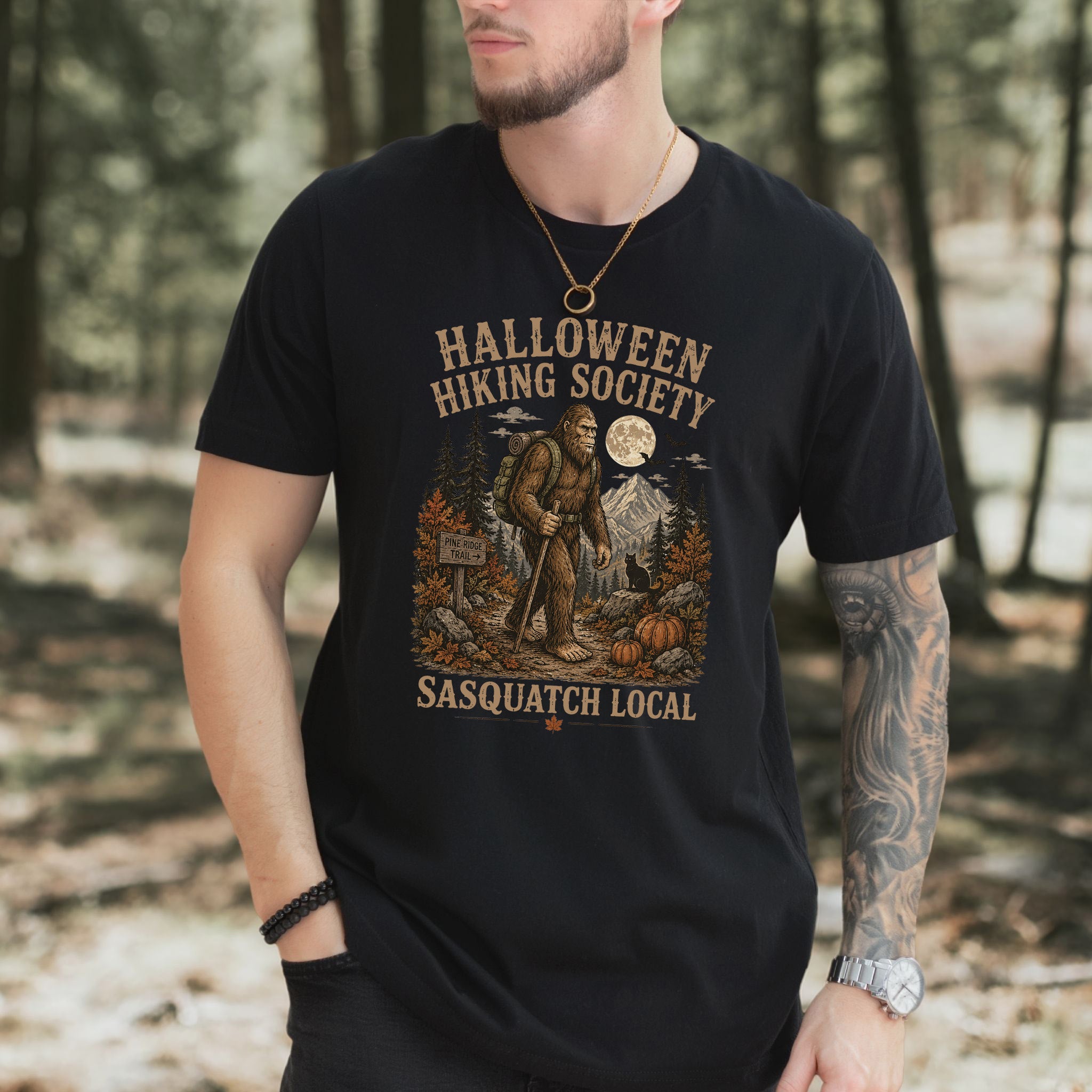 Halloween Hiking Society Sasquatch Local Funny Bigfoot Halloween T-Shirt