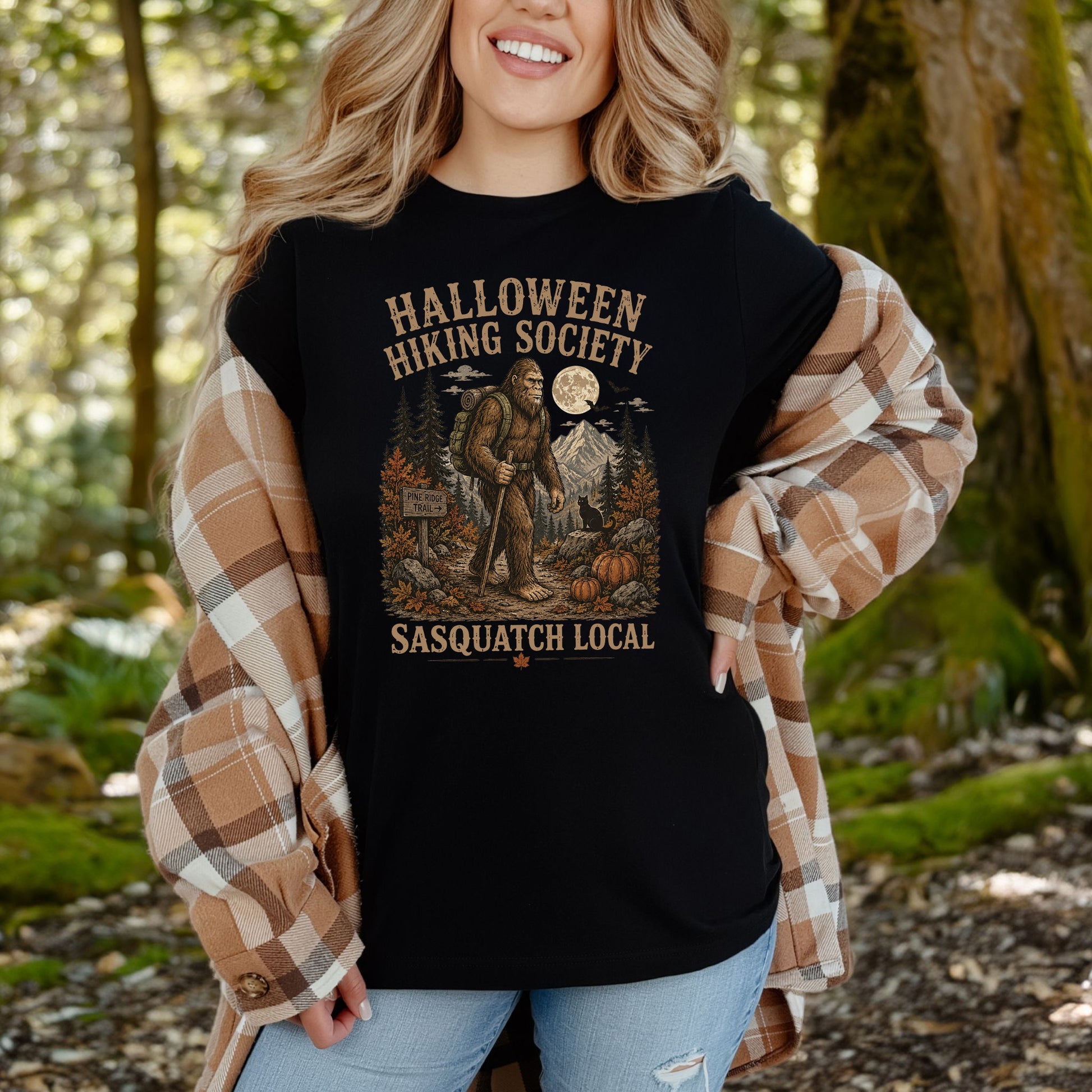 Halloween Hiking Society Sasquatch Local Funny Bigfoot Halloween T-Shirt