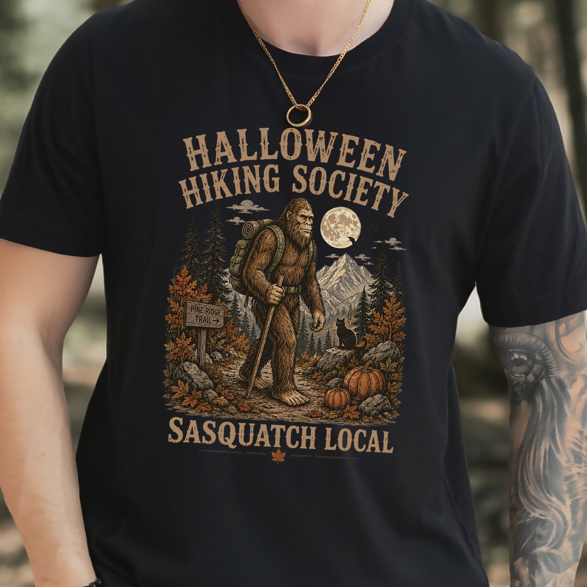 Halloween Hiking Society Sasquatch Local Funny Bigfoot Halloween T-Shirt