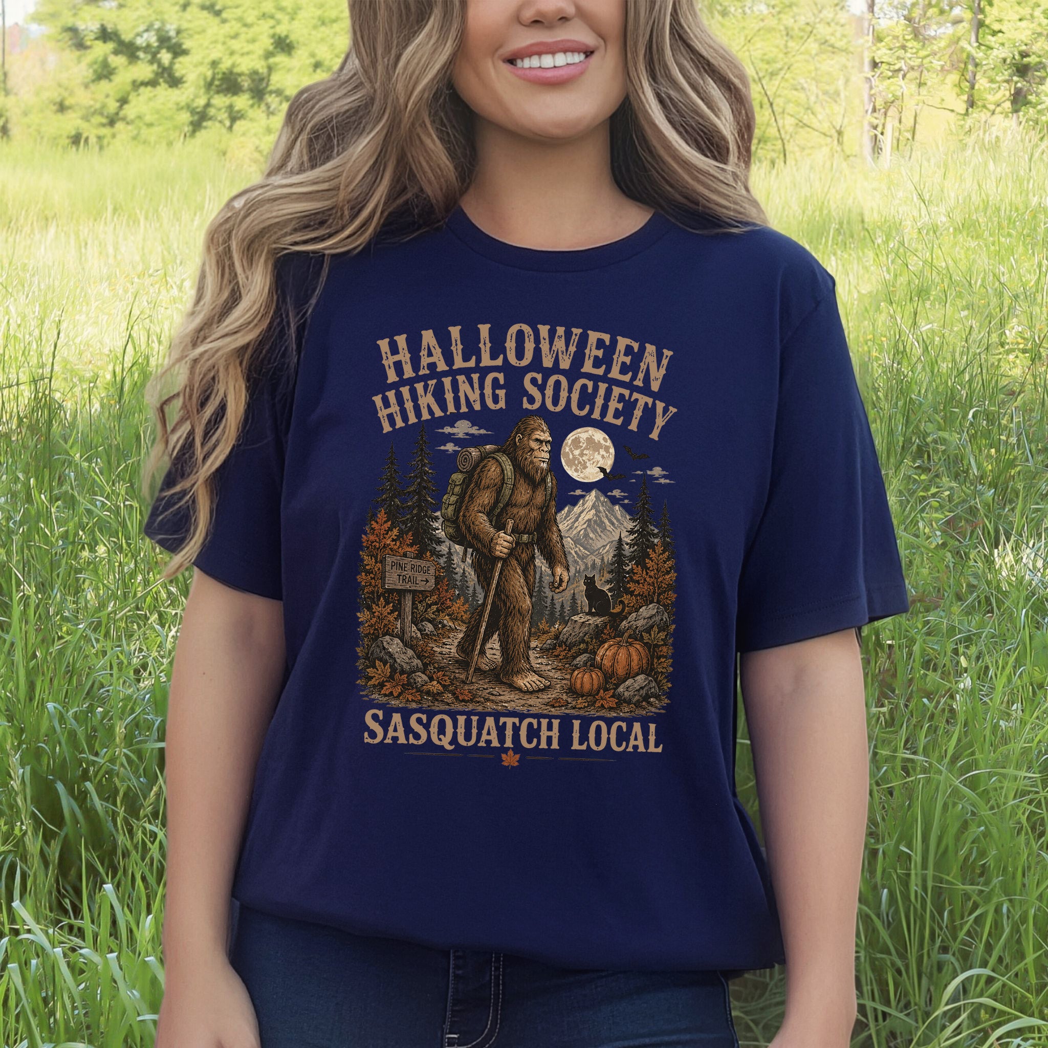 Halloween Hiking Society Sasquatch Local Funny Bigfoot Halloween T-Shirt