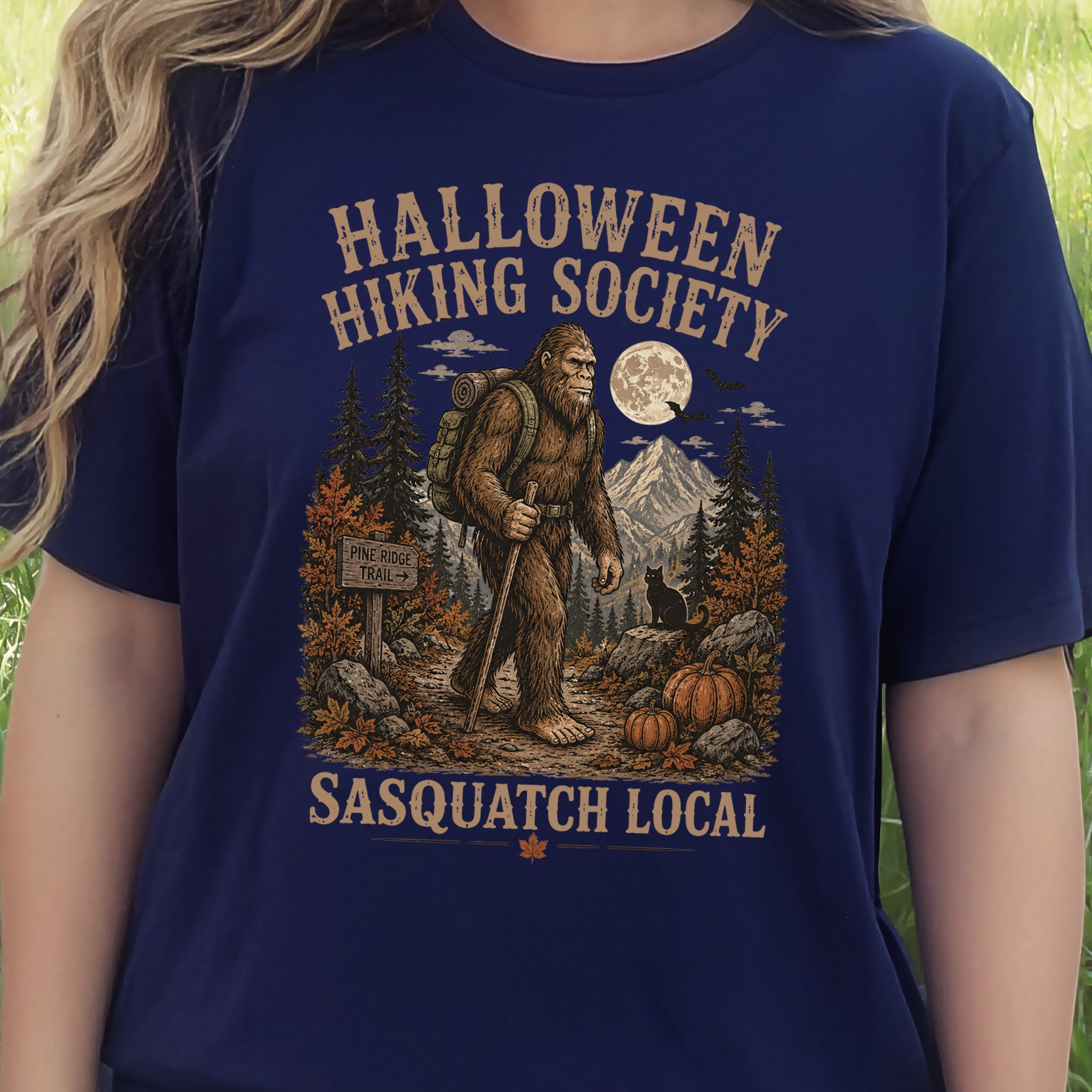 Halloween Hiking Society Sasquatch Local Funny Bigfoot Halloween T-Shirt