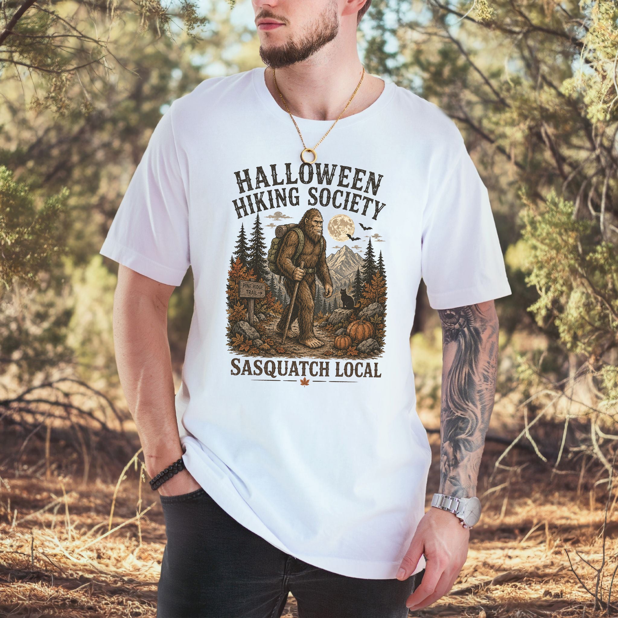 Halloween Hiking Society Sasquatch Local Funny Bigfoot Halloween T-Shirt