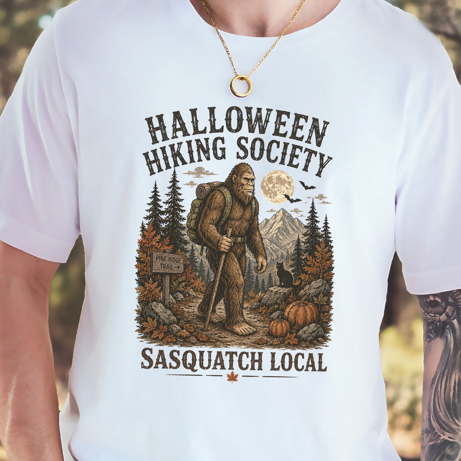 Halloween Hiking Society Sasquatch Local Funny Bigfoot Halloween T-Shirt
