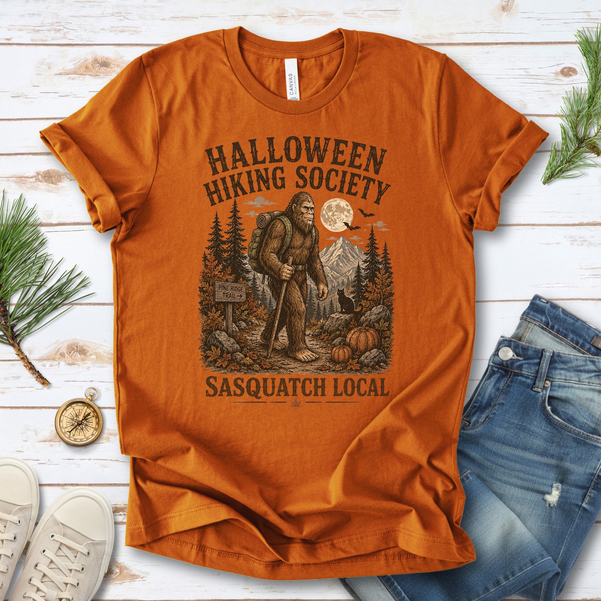 Halloween Hiking Society Sasquatch Local Funny Bigfoot Halloween T-Shirt
