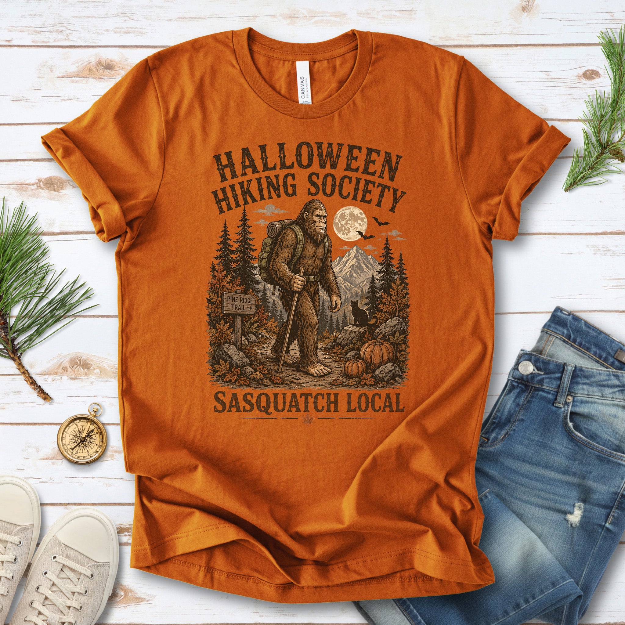 Halloween Hiking Society Sasquatch Local Funny Bigfoot Halloween T-Shirt