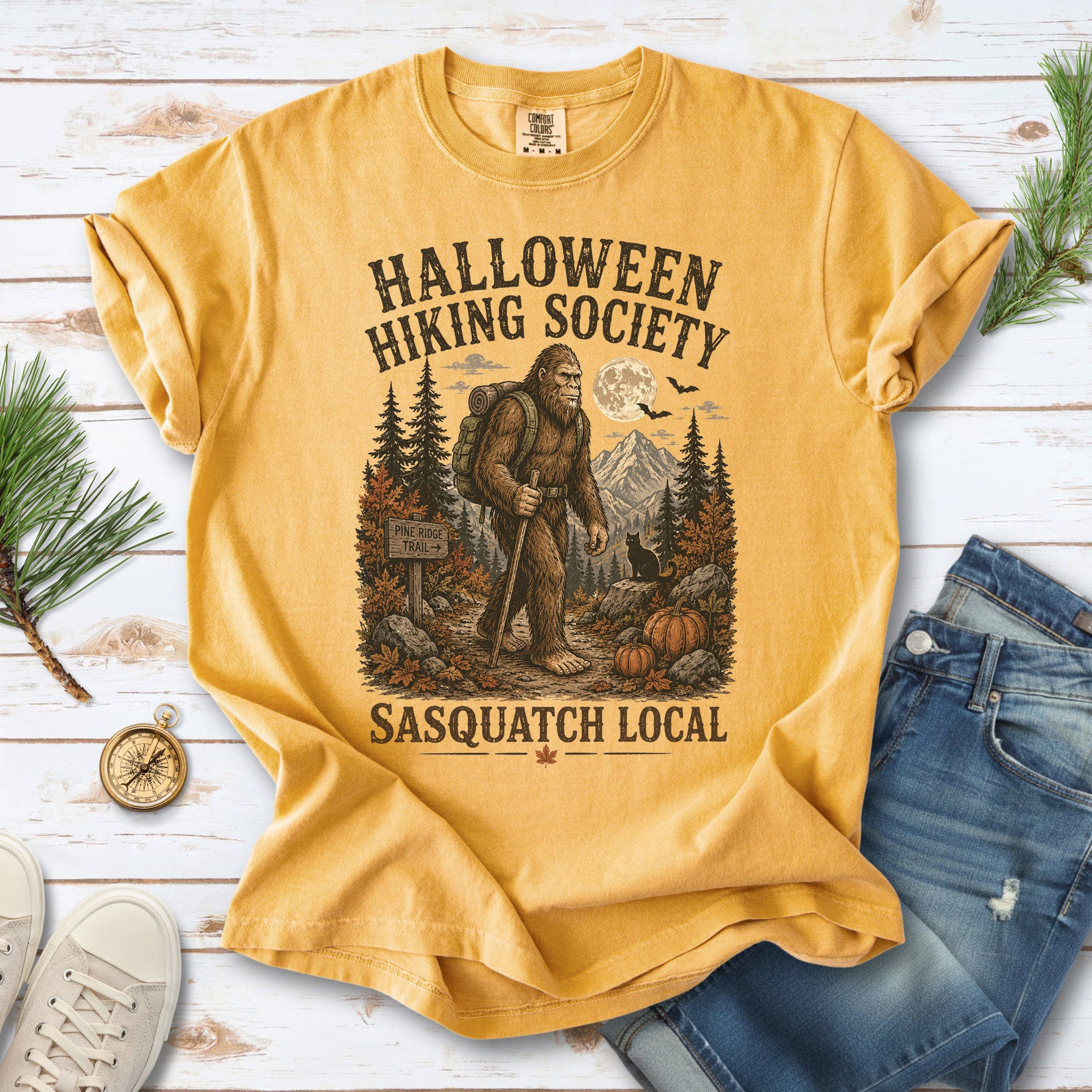 Halloween Hiking Society Sasquatch Local Funny Bigfoot Comfort Colors Shirt