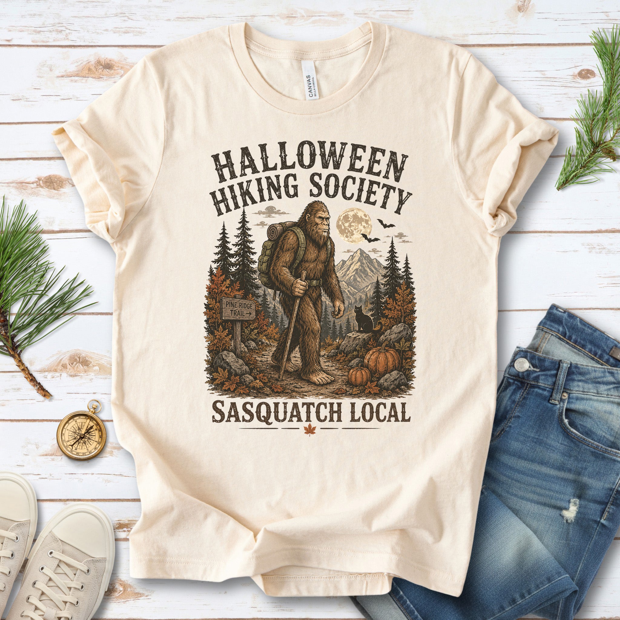 Halloween Hiking Society Sasquatch Local Funny Bigfoot Halloween T-Shirt