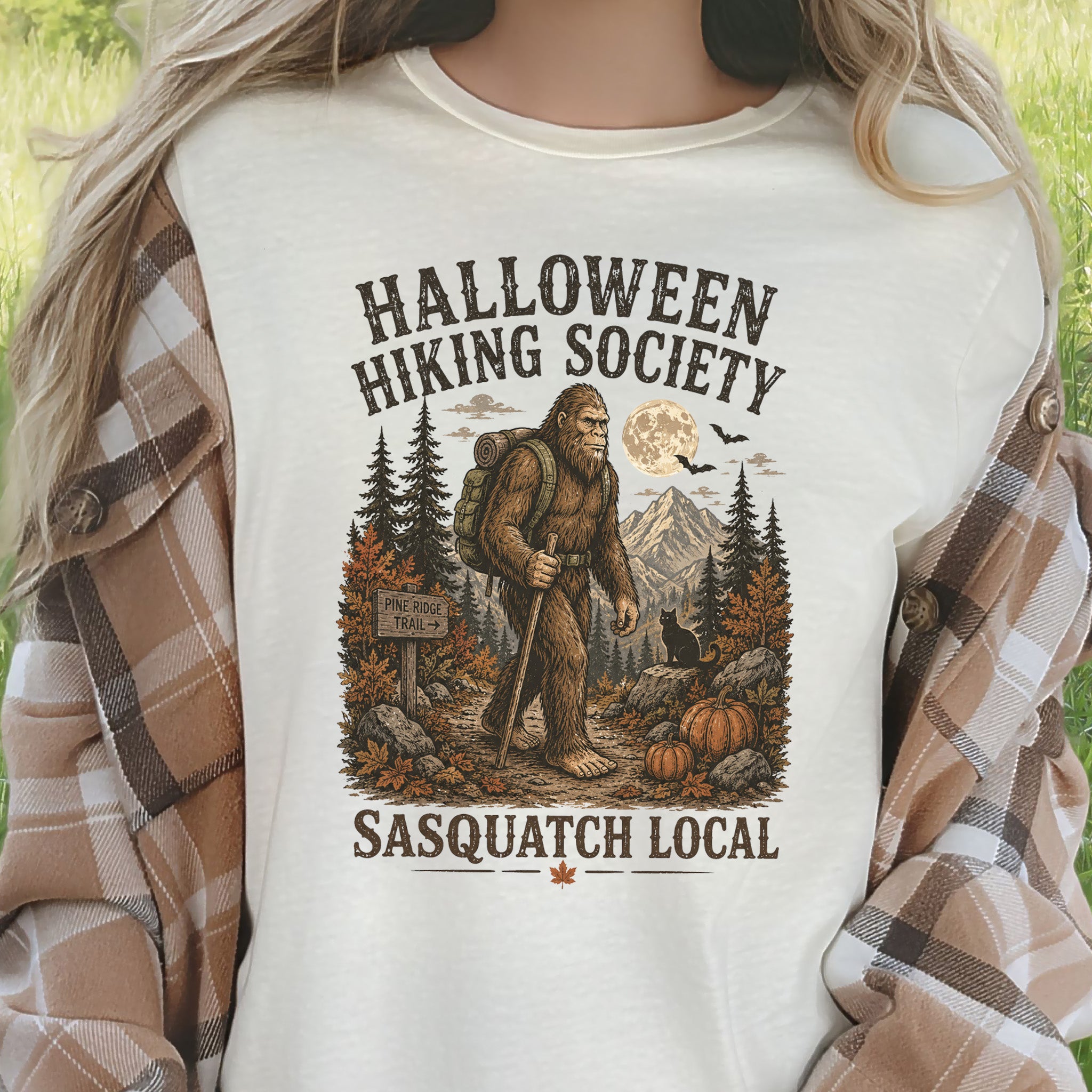Halloween Hiking Society Sasquatch Local Funny Bigfoot Halloween T-Shirt