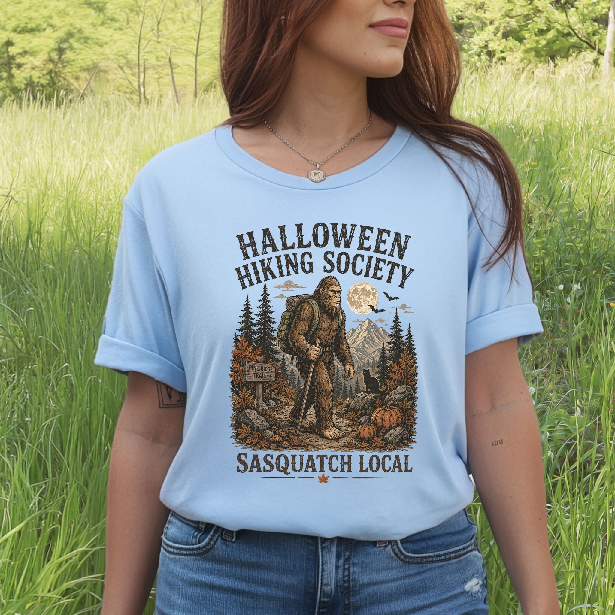 Halloween Hiking Society Sasquatch Local Funny Bigfoot Halloween T-Shirt
