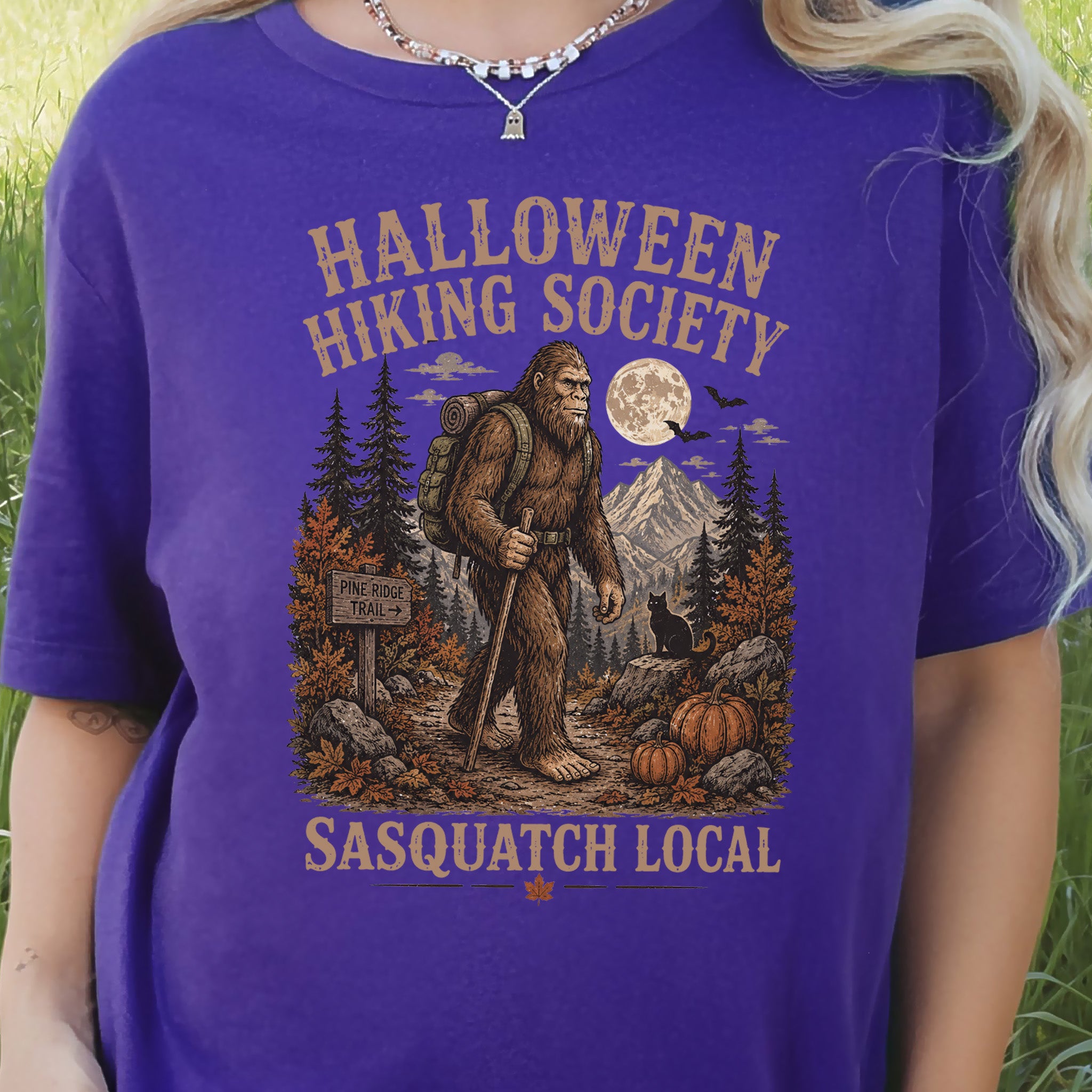 Halloween Hiking Society Sasquatch Local Funny Bigfoot Halloween T-Shirt
