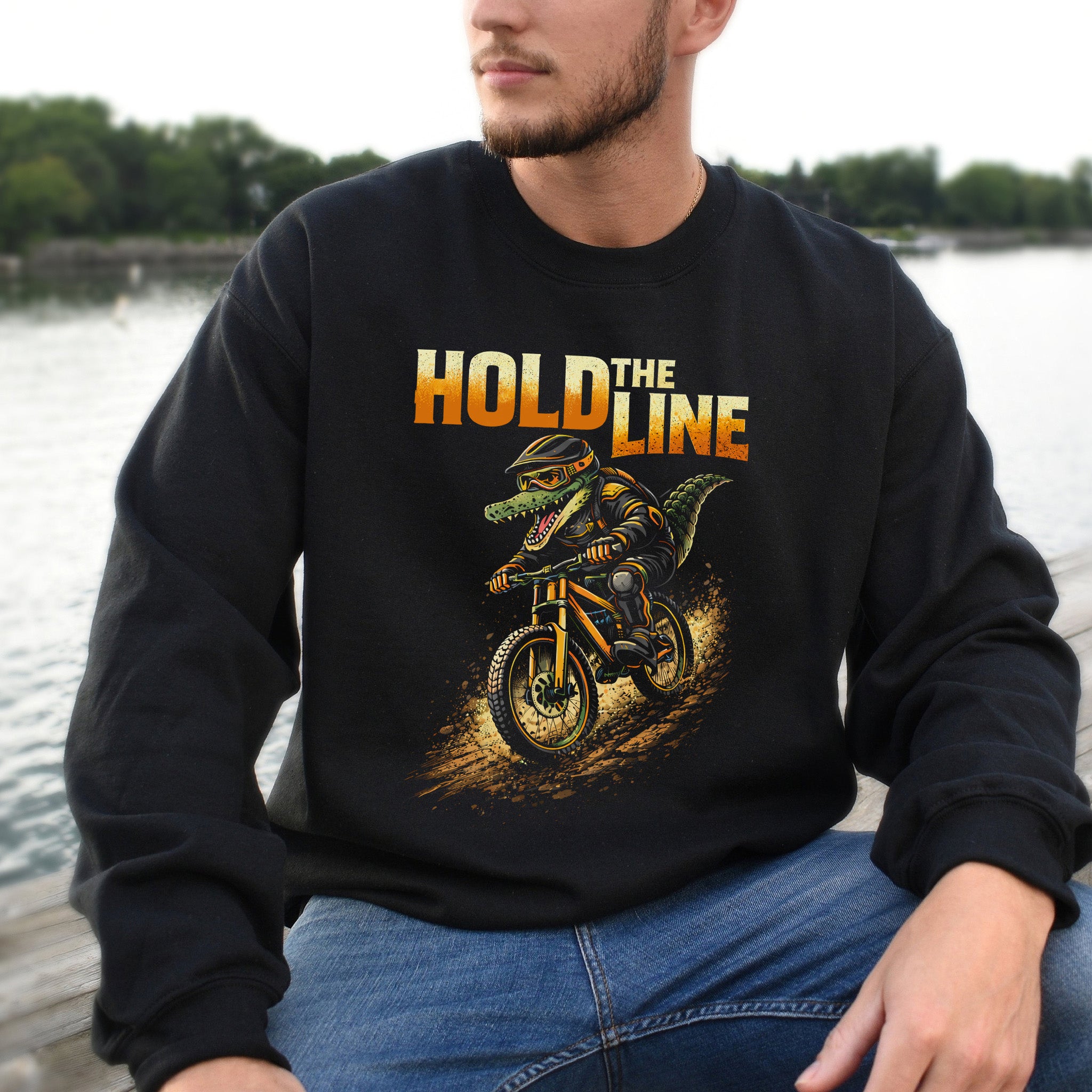 Hold The Line Retro Gator Mountain Biking Adventure Sweatshirt
