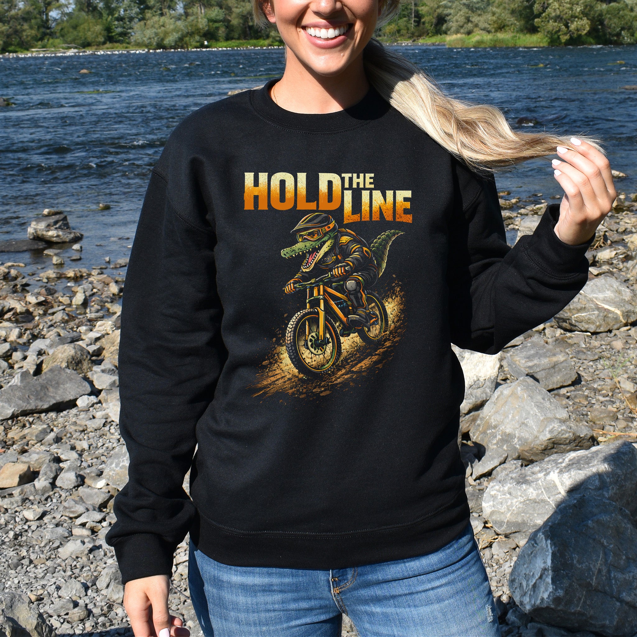 Hold The Line Retro Gator Mountain Biking Adventure Sweatshirt