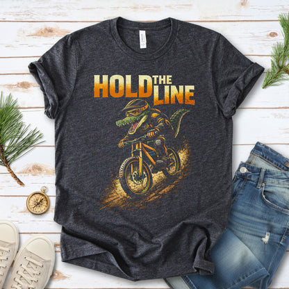 Hold The Line Retro Gator Mountain Biking Adventure T-Shirt