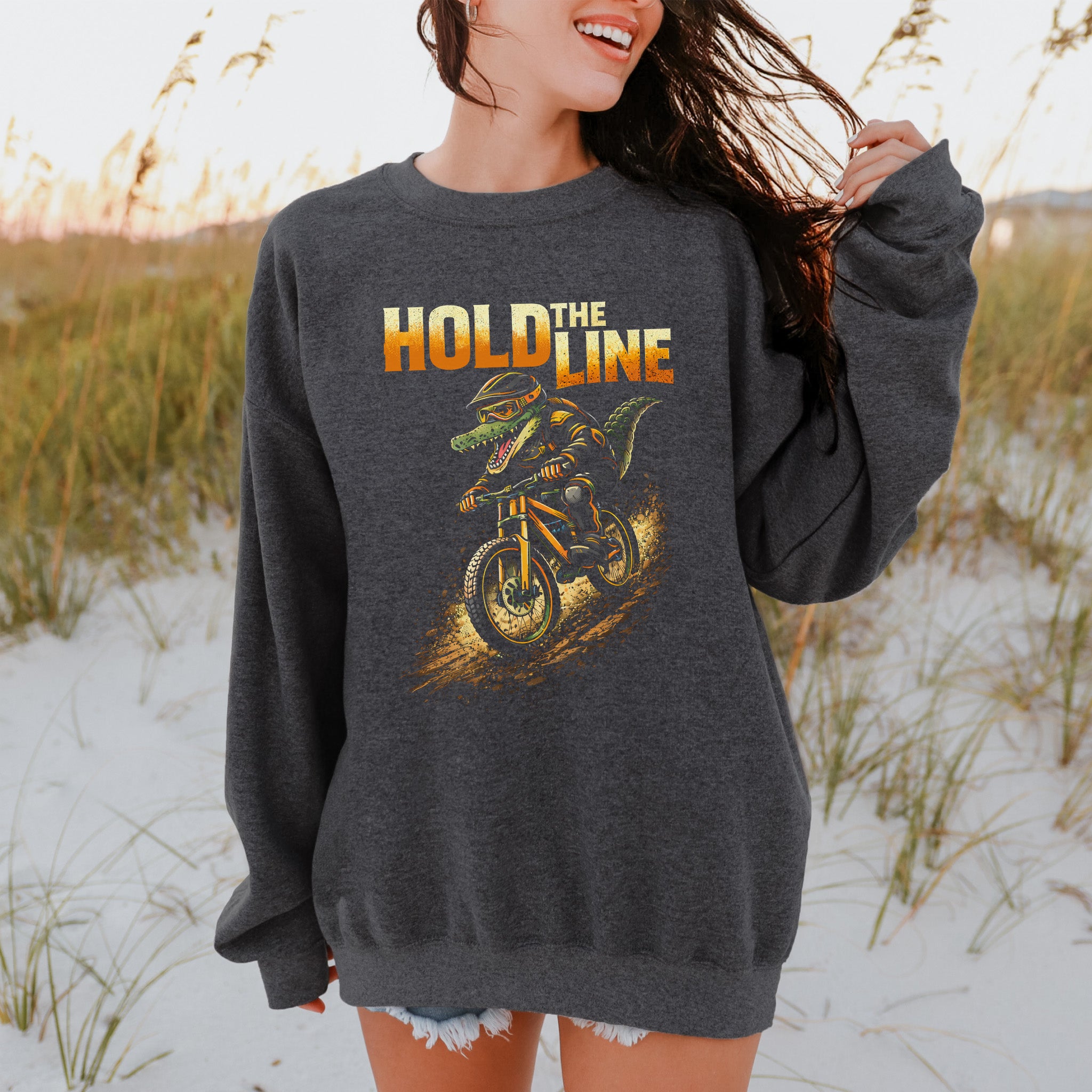 Hold The Line Retro Gator Mountain Biking Adventure Sweatshirt