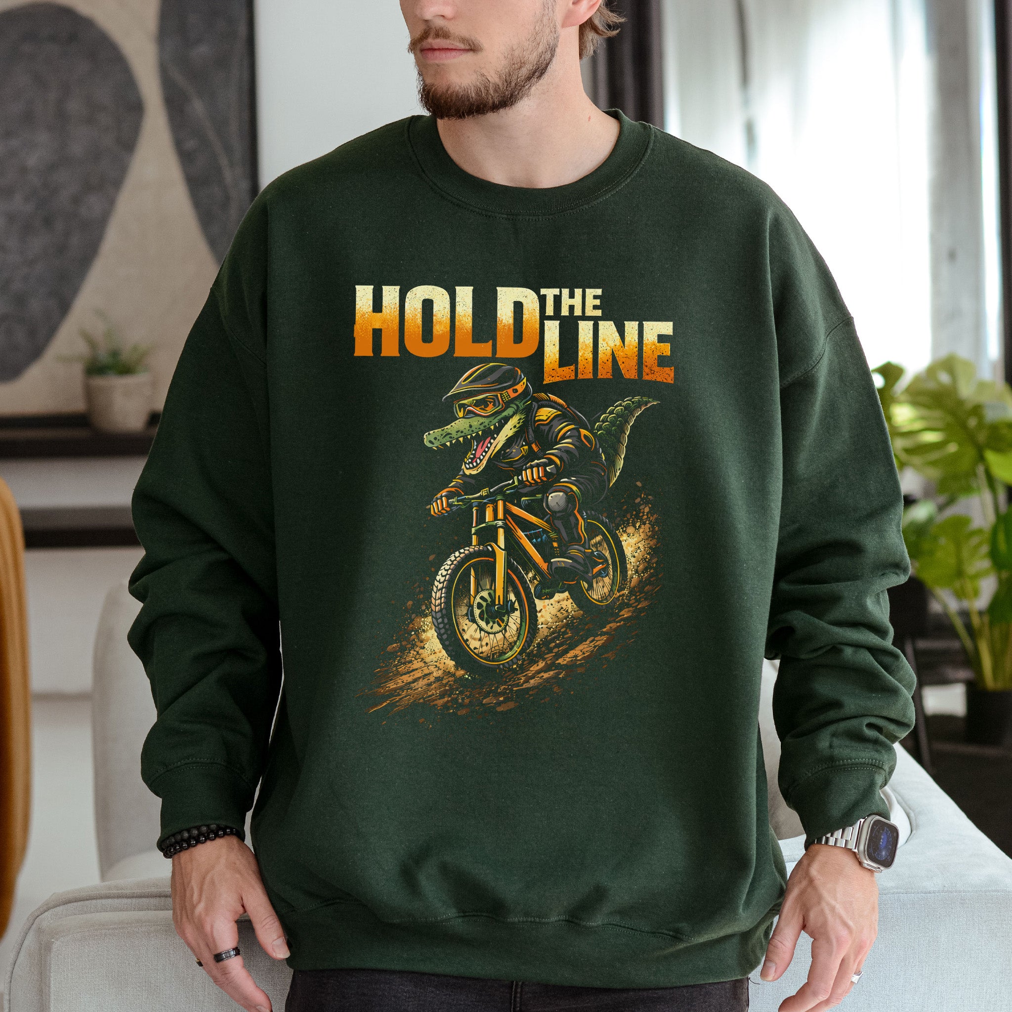 Hold The Line Retro Gator Mountain Biking Adventure Sweatshirt