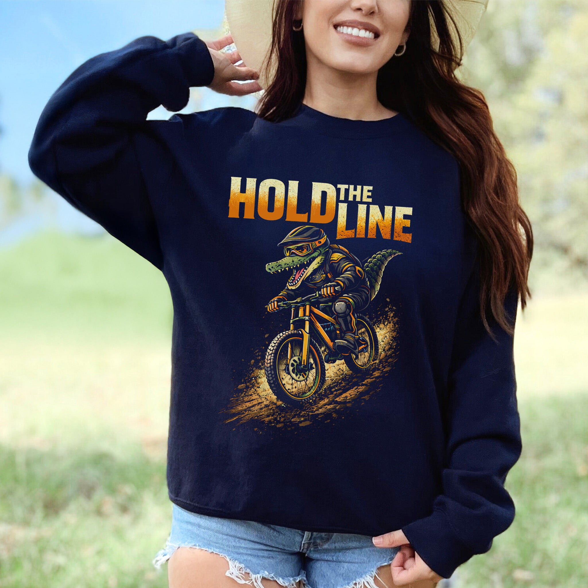 Hold The Line Retro Gator Mountain Biking Adventure Sweatshirt