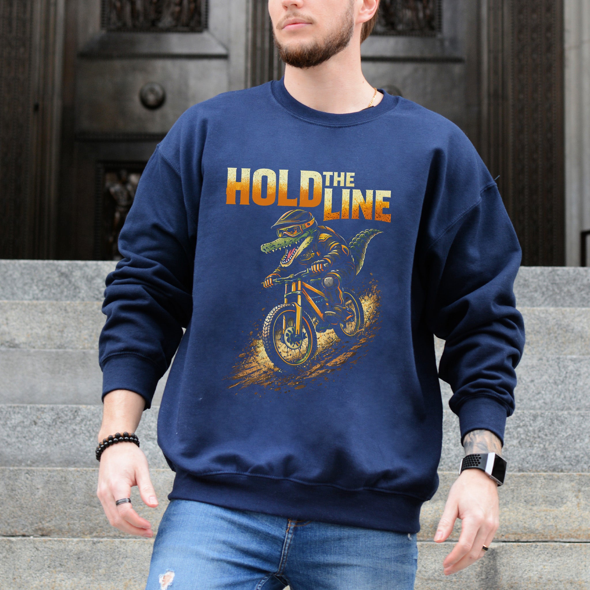 Hold The Line Retro Gator Mountain Biking Adventure Sweatshirt