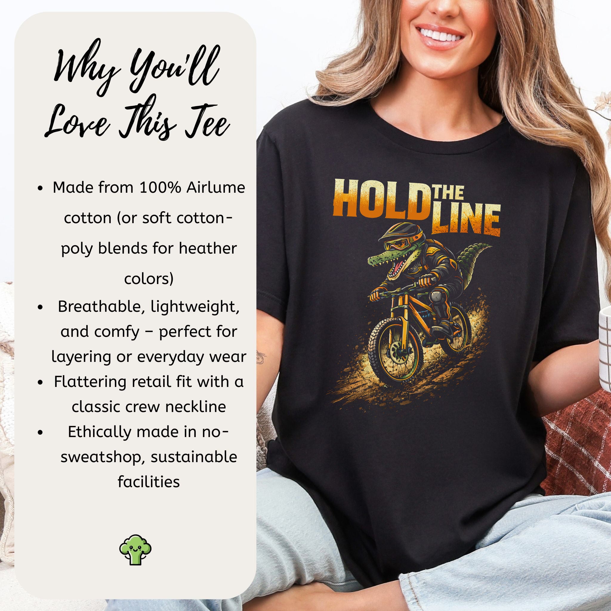 Hold The Line Retro Gator Mountain Biking Adventure T-Shirt