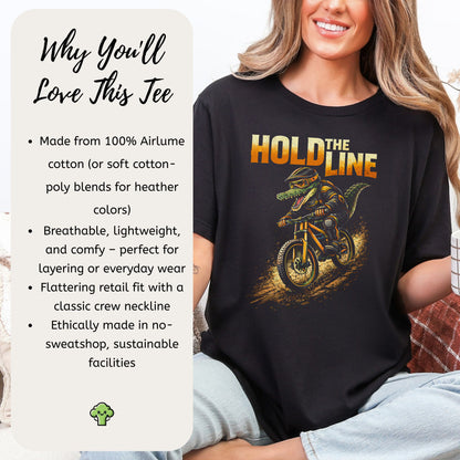 Hold The Line Retro Gator Mountain Biking Adventure T-Shirt