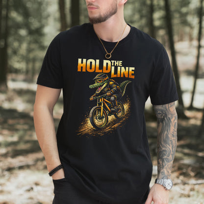 Hold The Line Retro Gator Mountain Biking Adventure T-Shirt