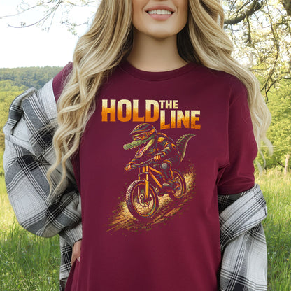 Hold The Line Retro Gator Mountain Biking Adventure T-Shirt