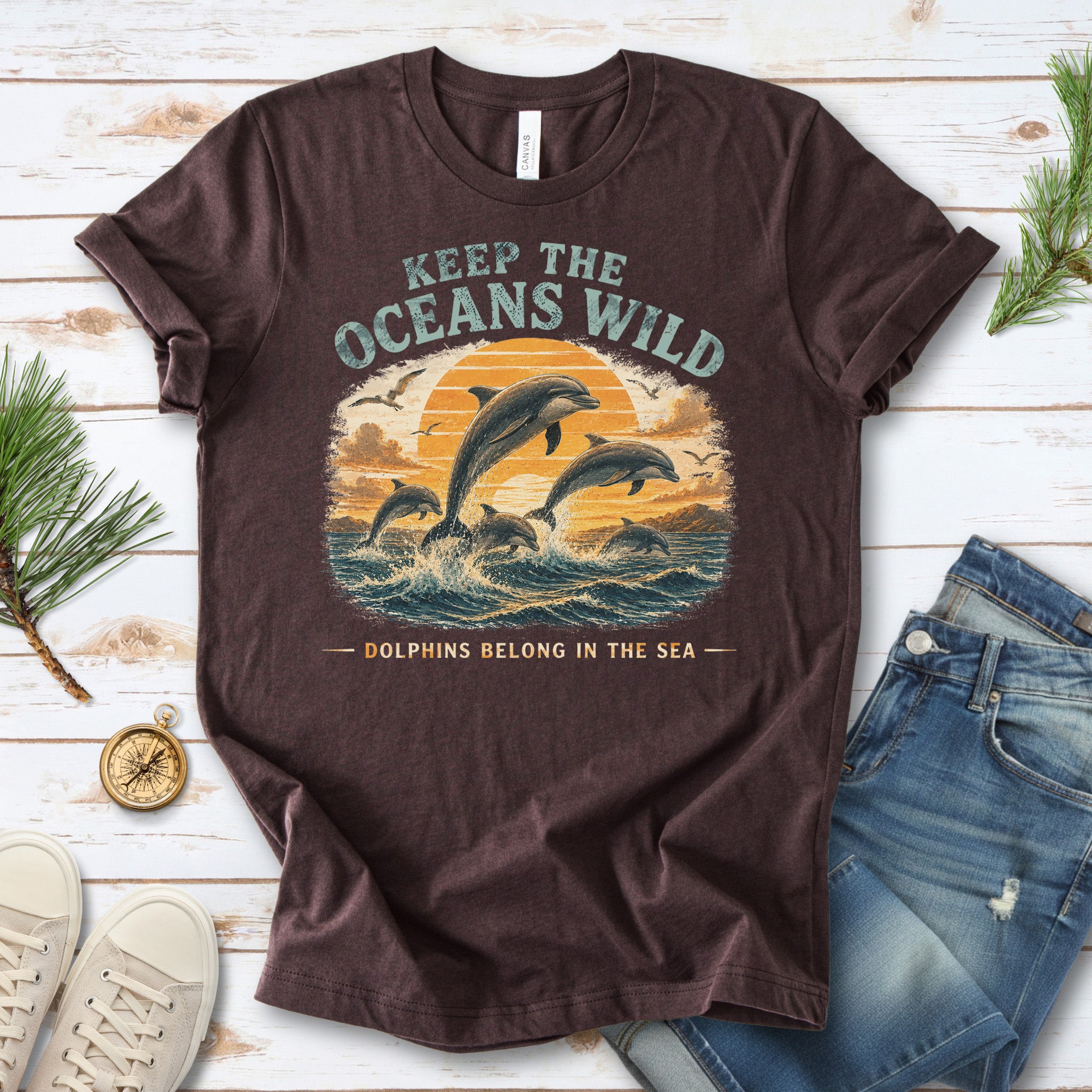 Keep the Oceans Wild Dolphin Ocean Conservation Retro Sea Life T-Shirt
