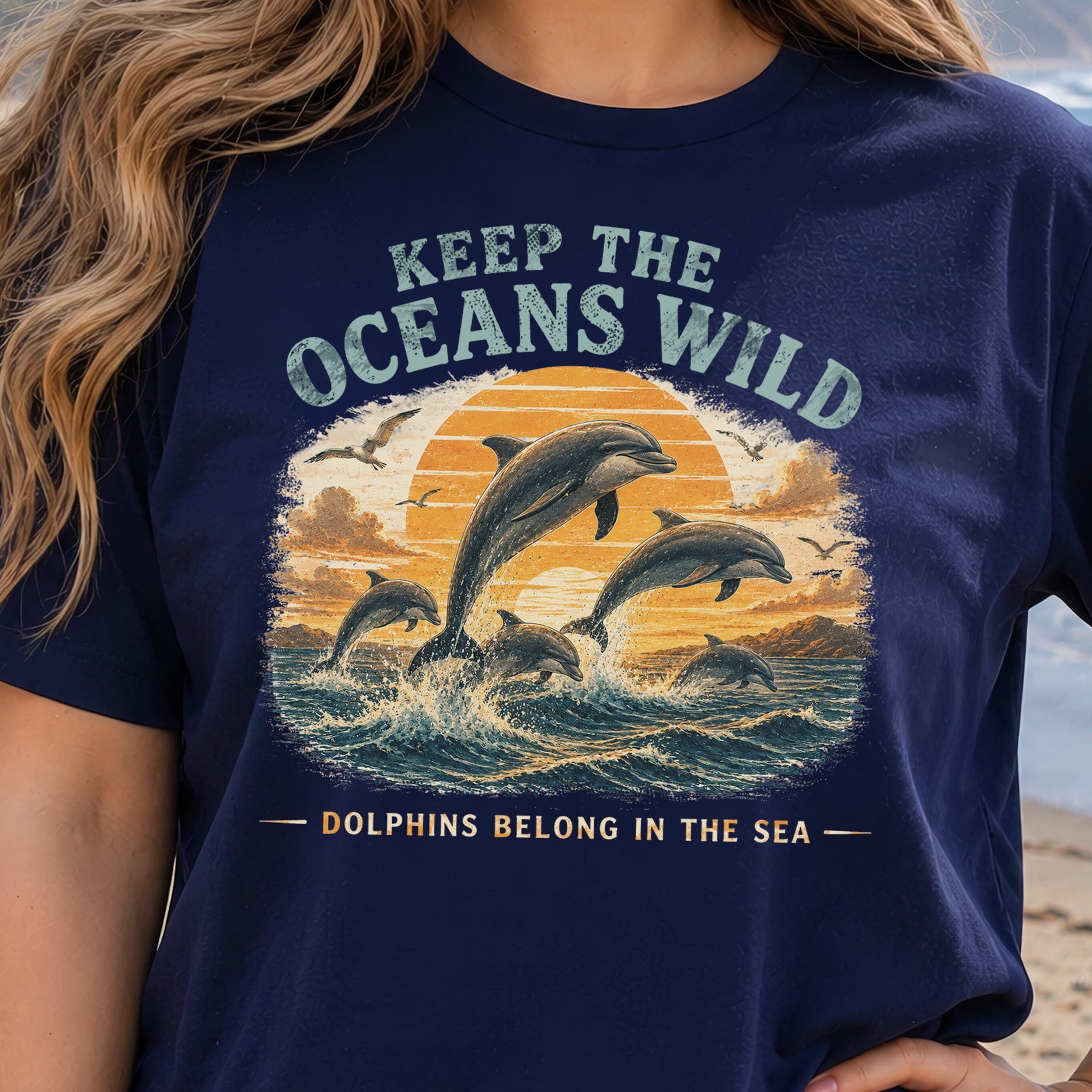 Keep the Oceans Wild Dolphin Ocean Conservation Retro Sea Life T-Shirt