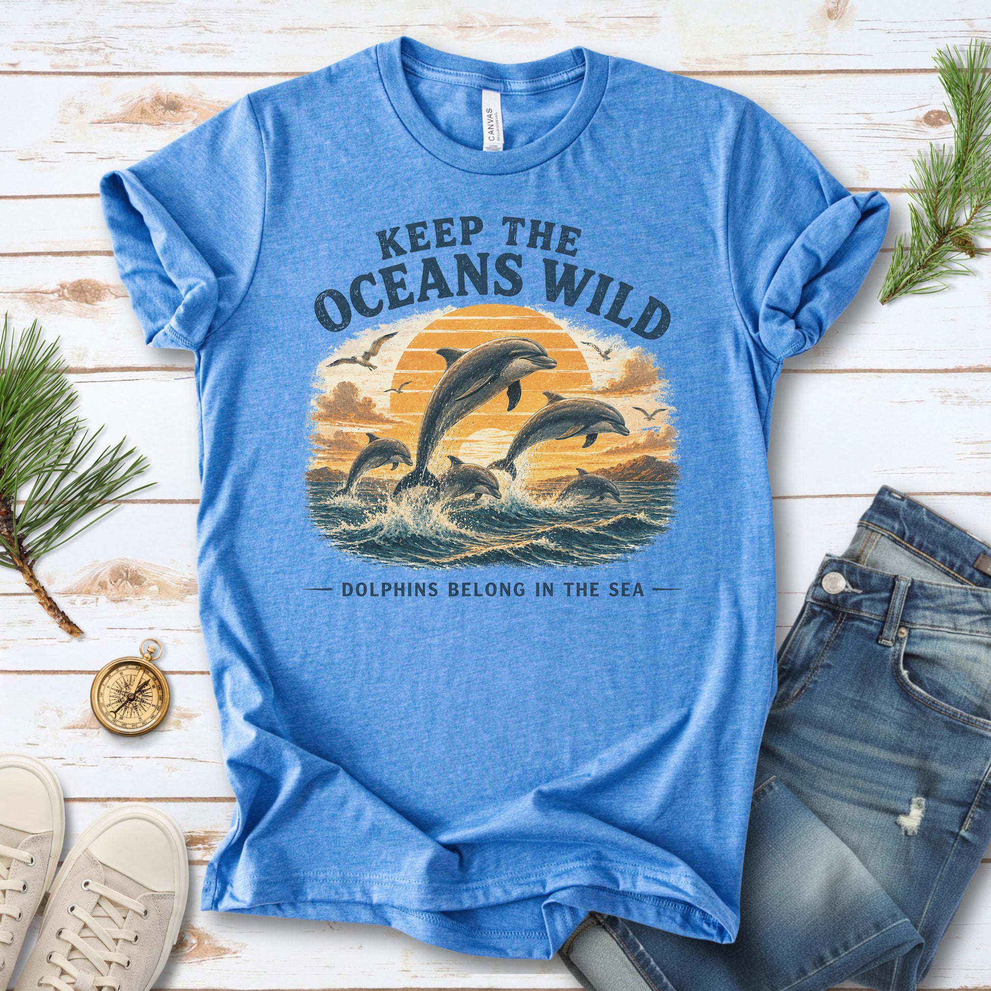 Keep the Oceans Wild Dolphin Ocean Conservation Retro Sea Life T-Shirt