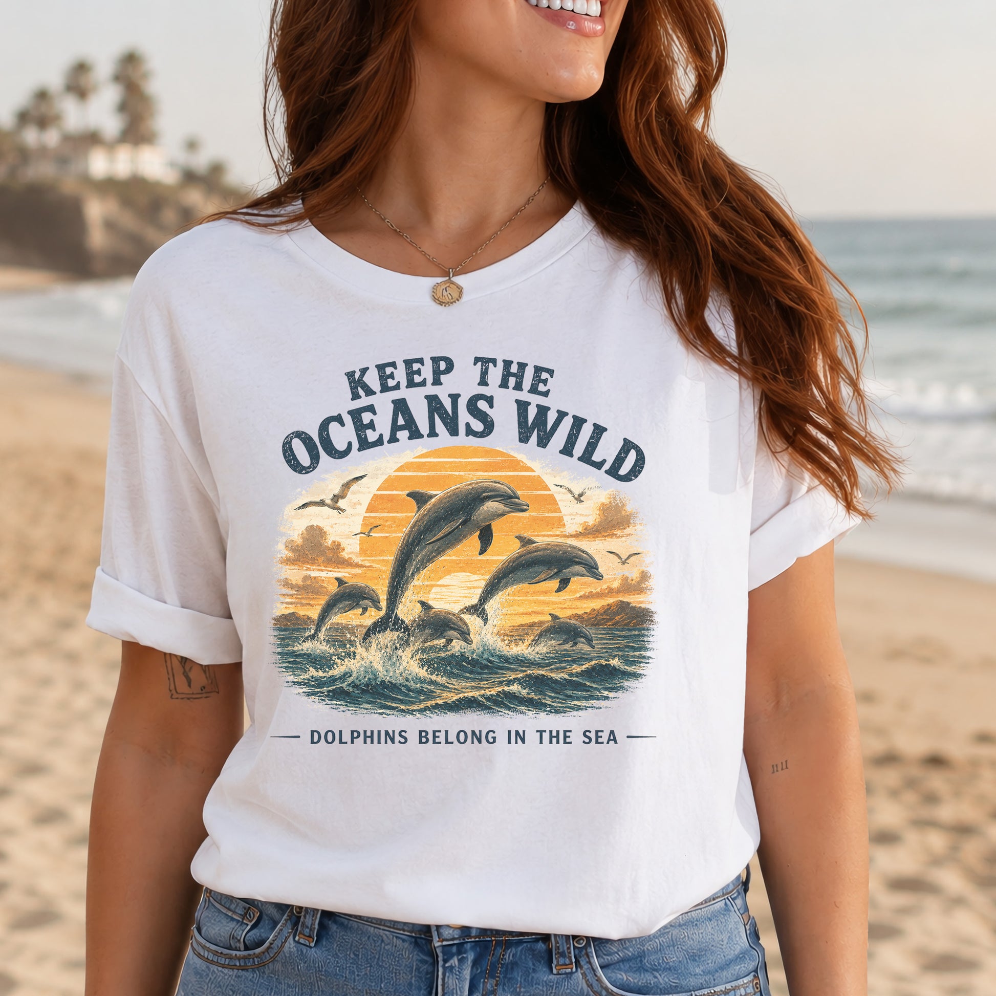 Keep the Oceans Wild Dolphin Ocean Conservation Retro Sea Life T-Shirt