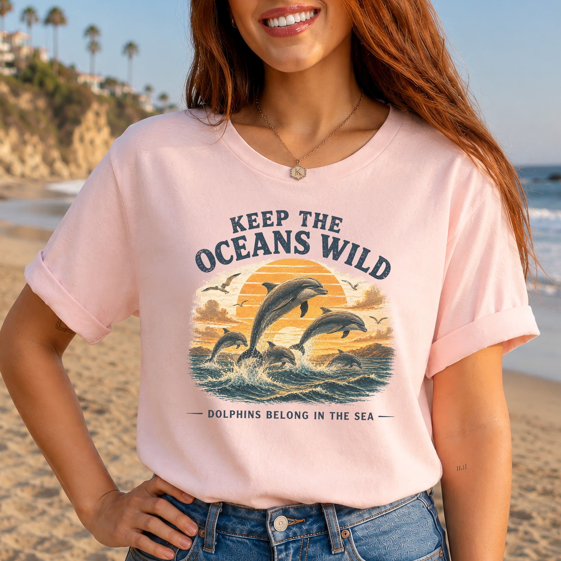Keep the Oceans Wild Dolphin Ocean Conservation Retro Sea Life T-Shirt
