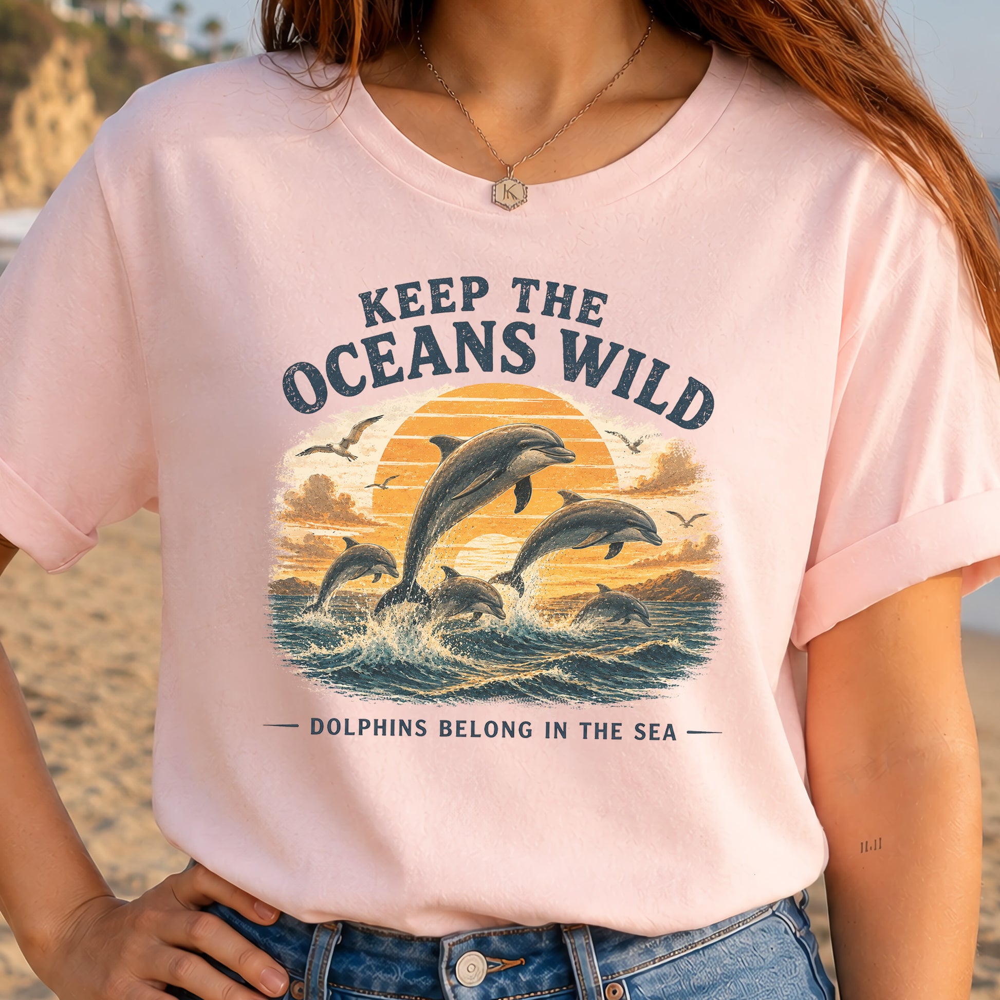 Keep the Oceans Wild Dolphin Ocean Conservation Retro Sea Life T-Shirt