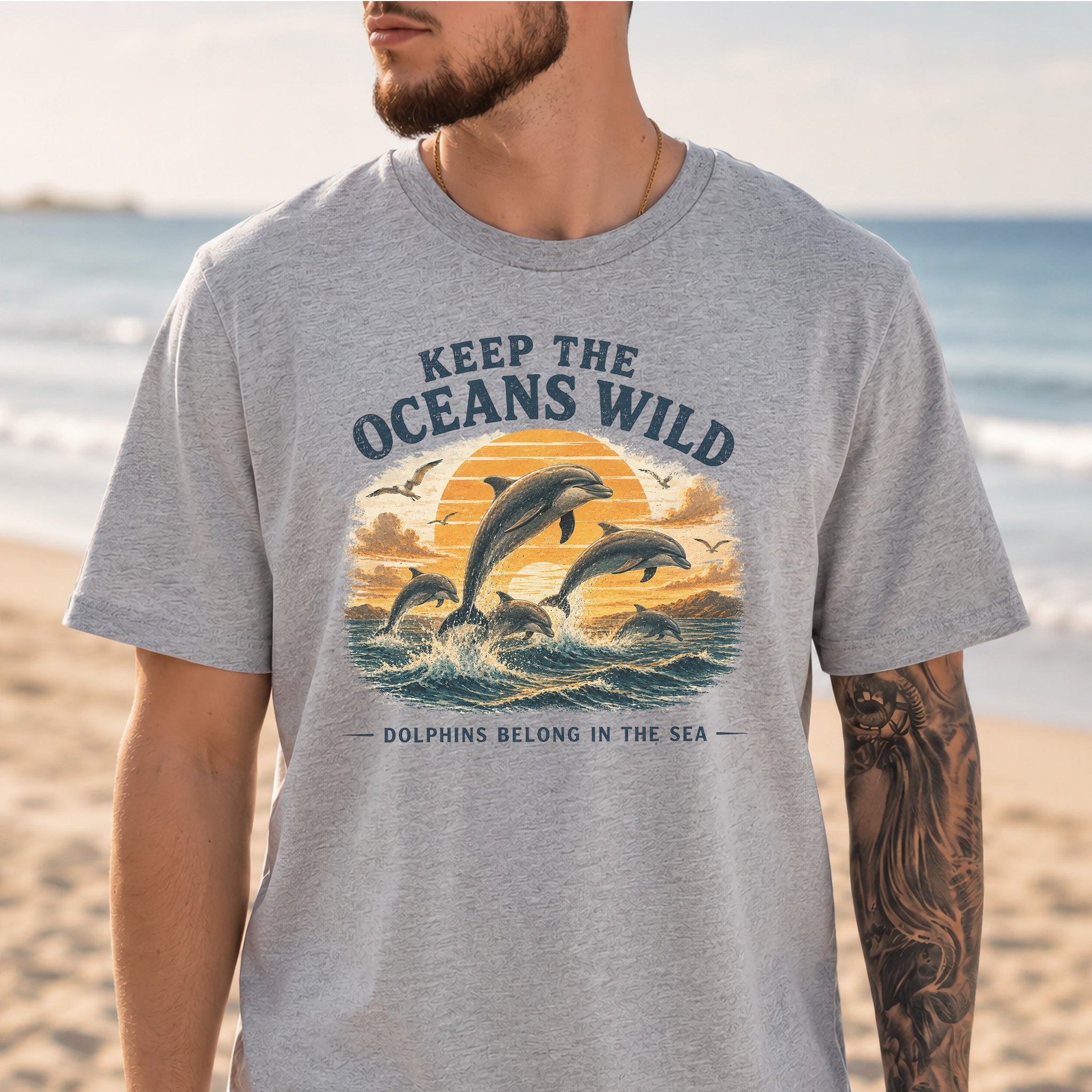 Keep the Oceans Wild Dolphin Ocean Conservation Retro Sea Life T-Shirt