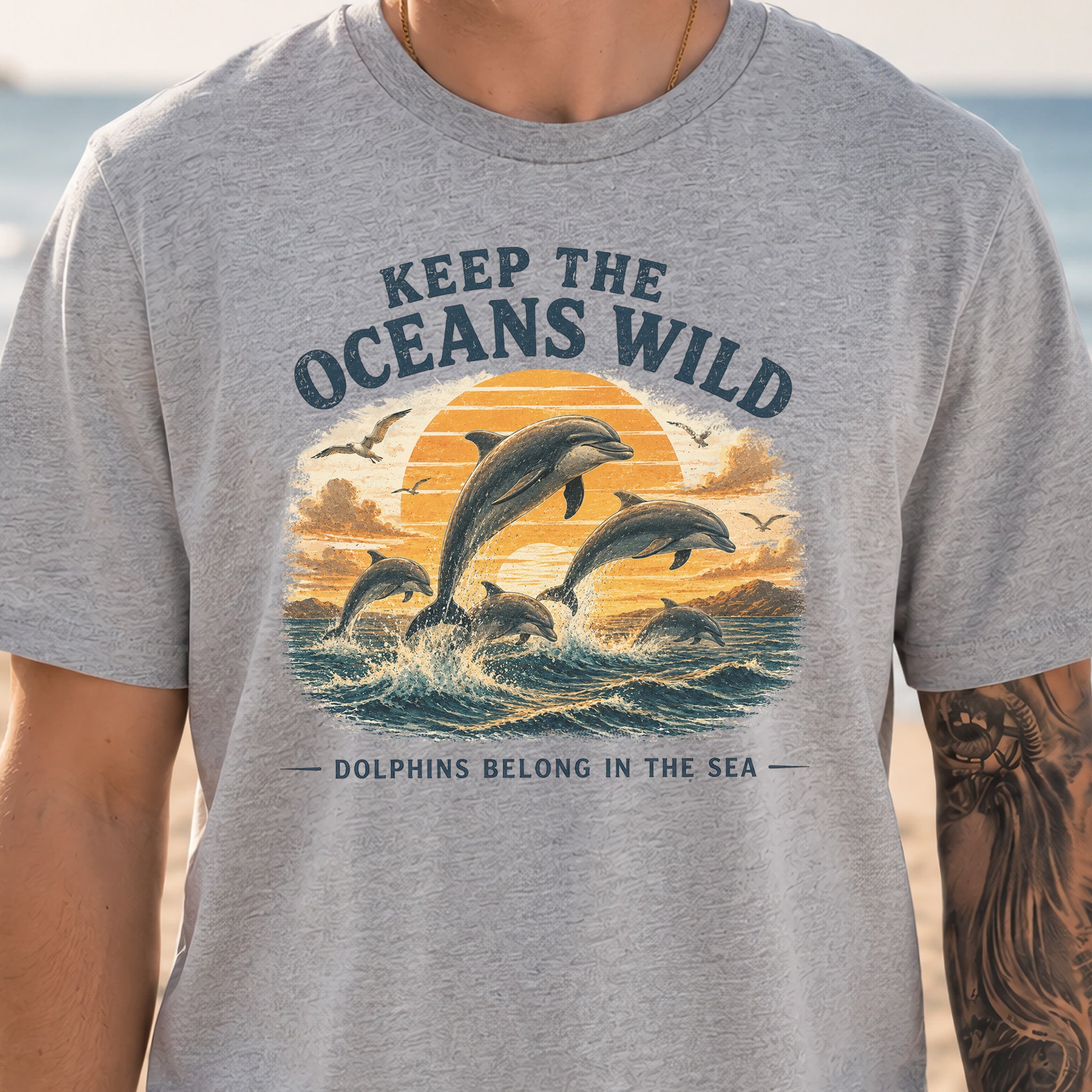 Keep the Oceans Wild Dolphin Ocean Conservation Retro Sea Life T-Shirt