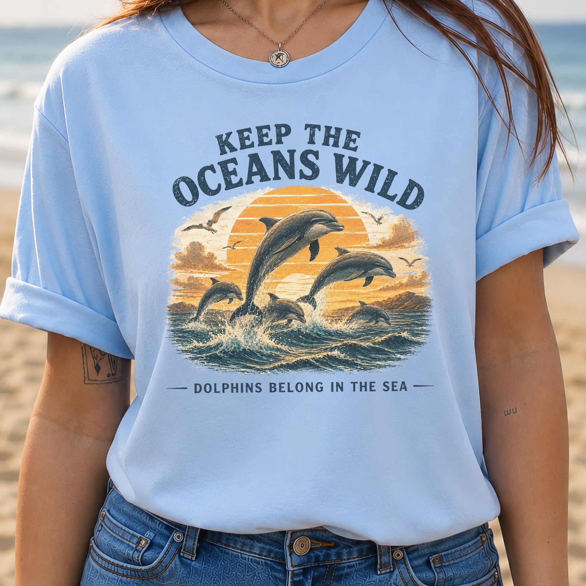 Keep the Oceans Wild Dolphin Ocean Conservation Retro Sea Life T-Shirt