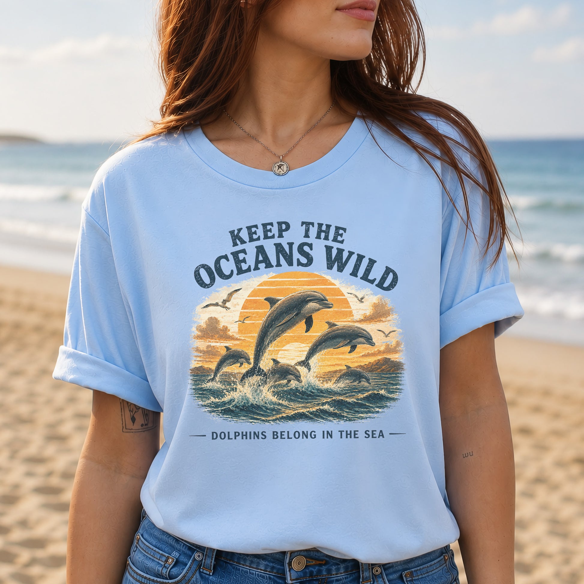 Keep the Oceans Wild Dolphin Ocean Conservation Retro Sea Life T-Shirt