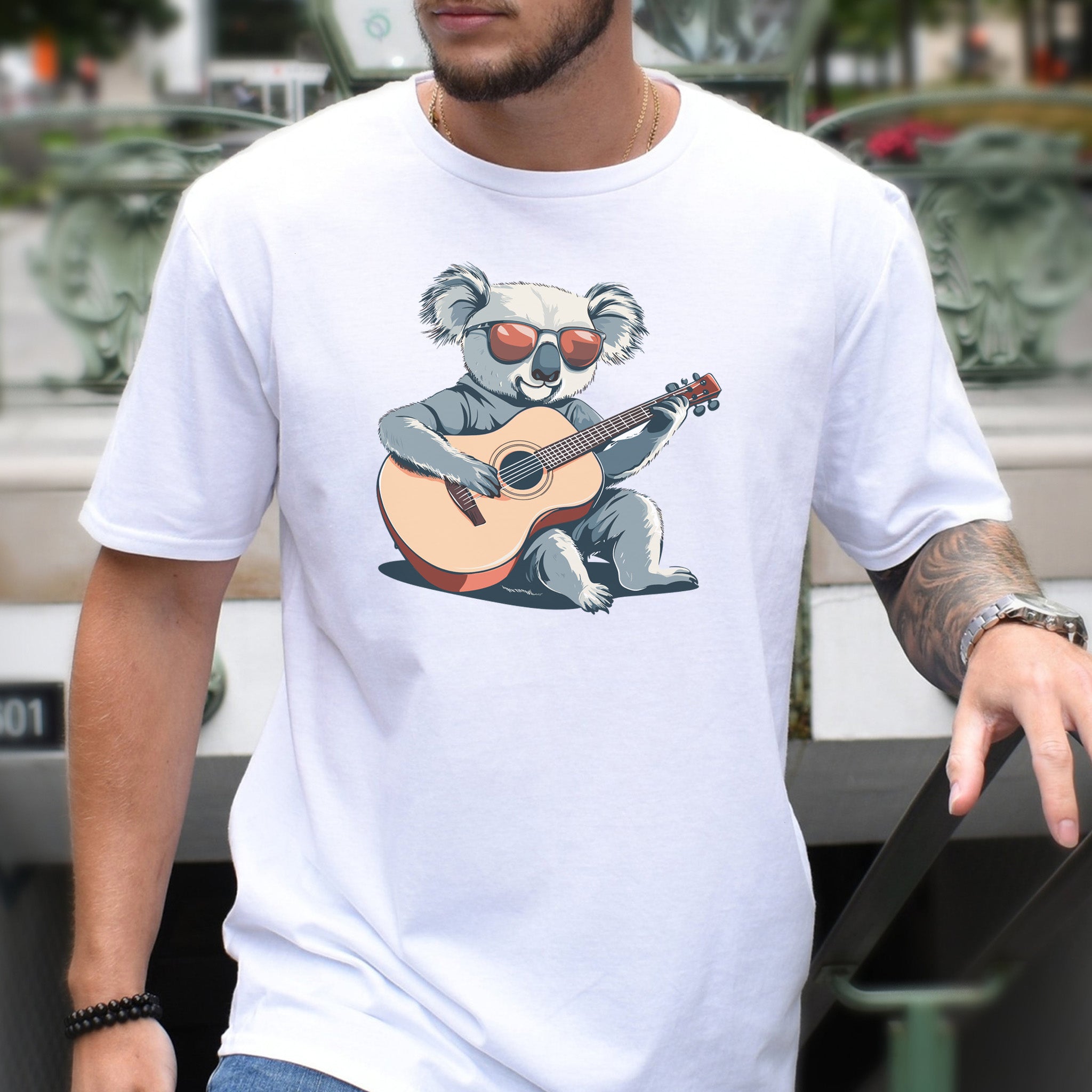 Koala Playing Guitar Retro Vibes T-Shirt
