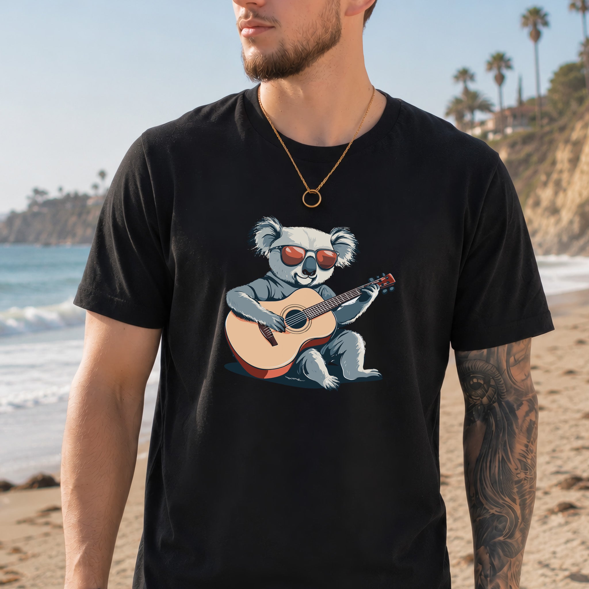 Koala Playing Guitar Retro Vibes T-Shirt